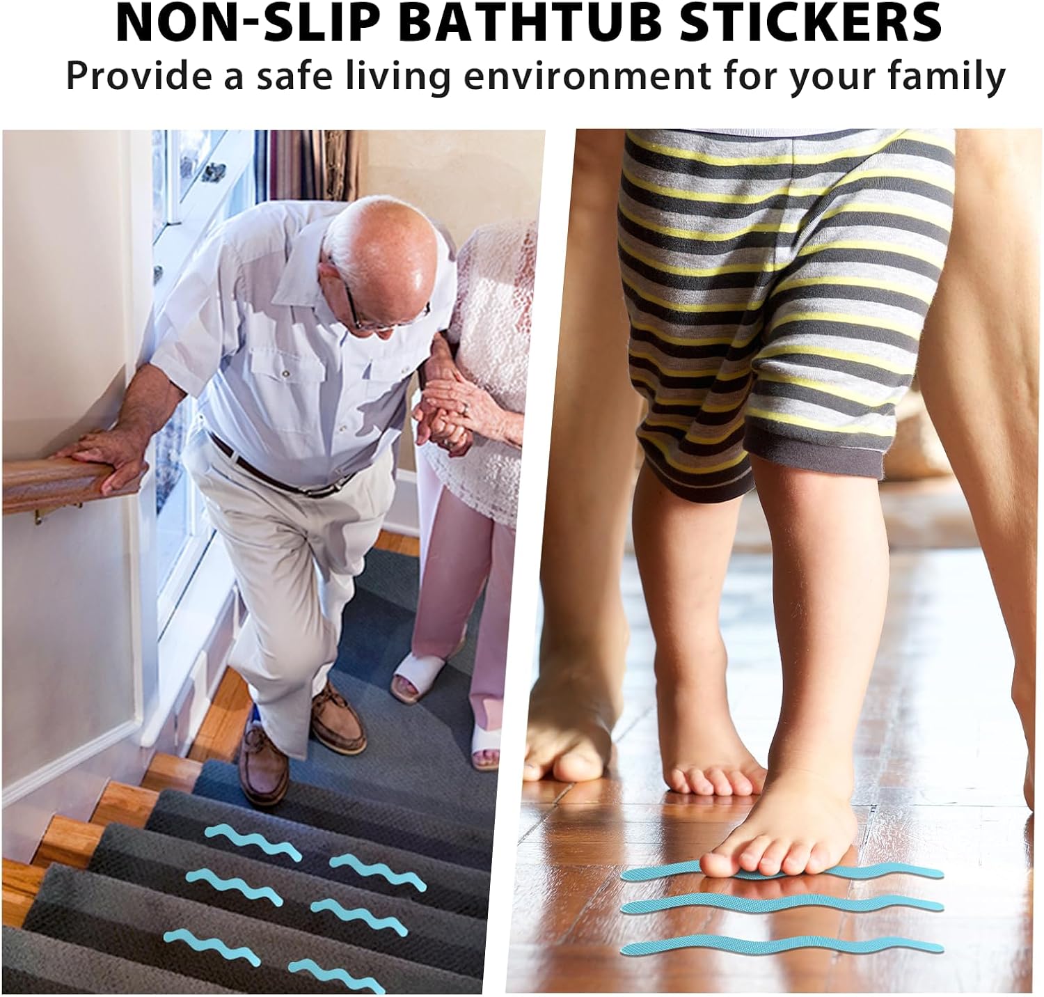 24PCS Non Slip Bathtub Stickers Blue Safety Anti Slip Peel Stick Decals