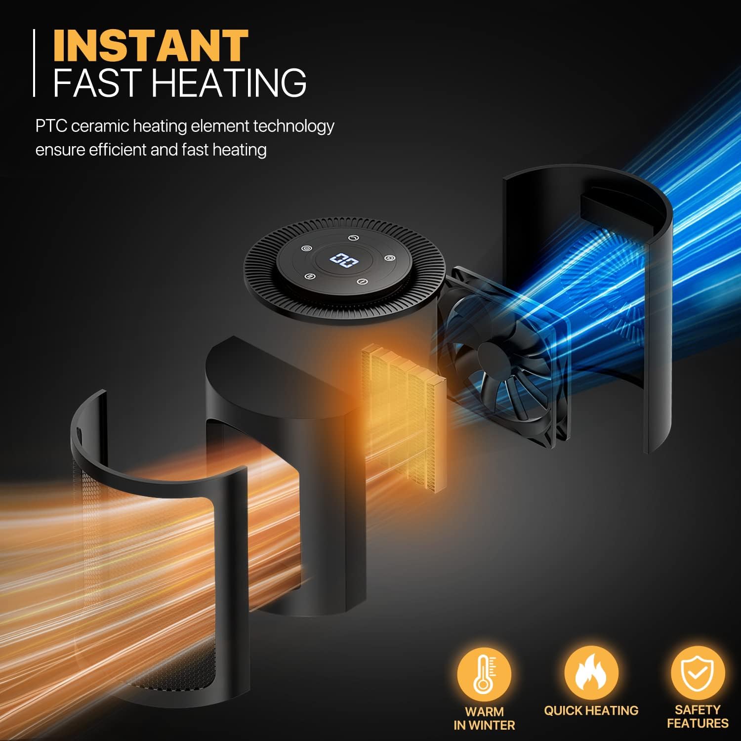 MoNiBloom 3-Mode Electric Space Heater with Safety Features and Remote Control