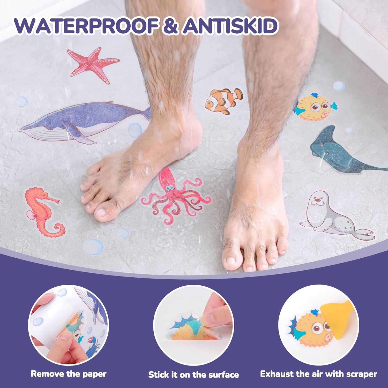 Non-Slip Bathtub Stickers with Sea Animals for Kids