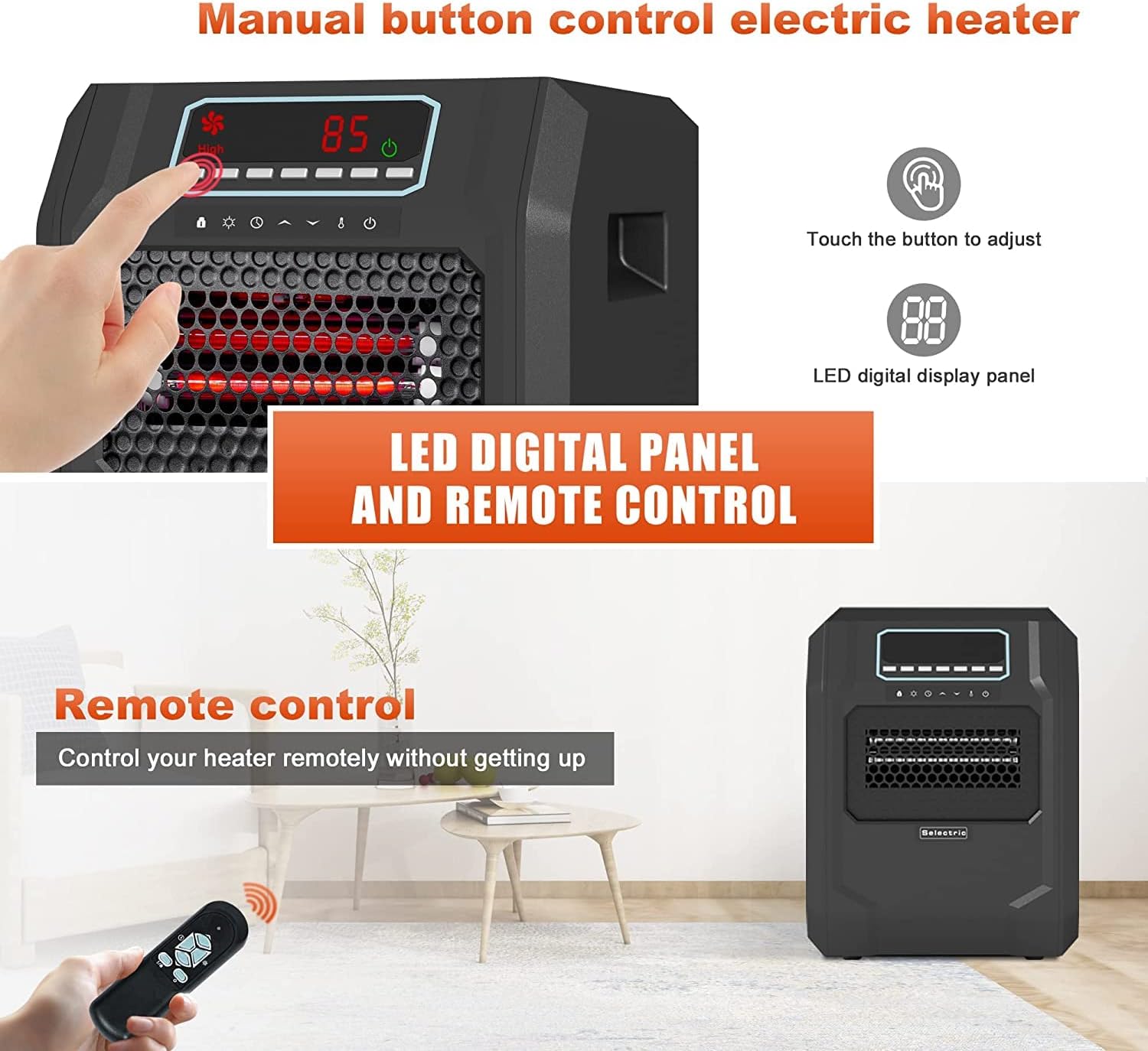 VOLTORB Portable Electric Space Heater with Remote Control and Fan Mode