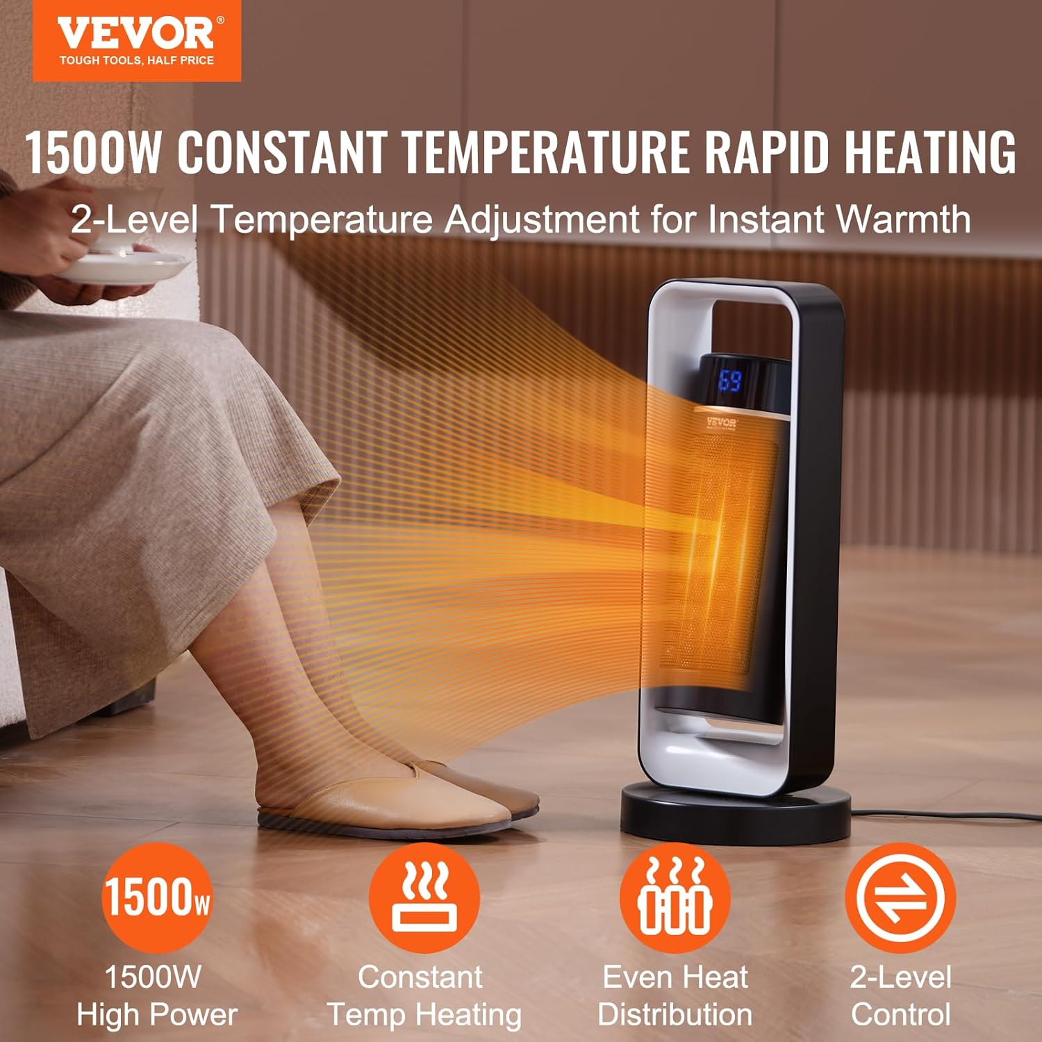 VEVOR Electric Space Heater with Thermostat and Remote Control