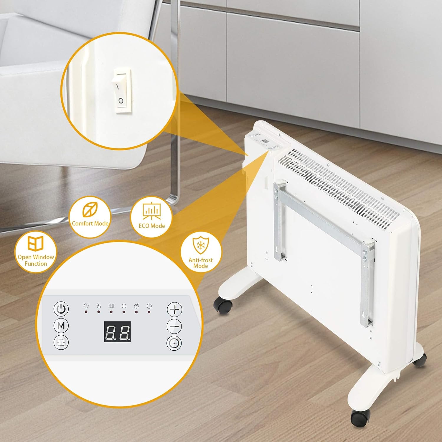 1000W Quiet Convection Heater Under Desk