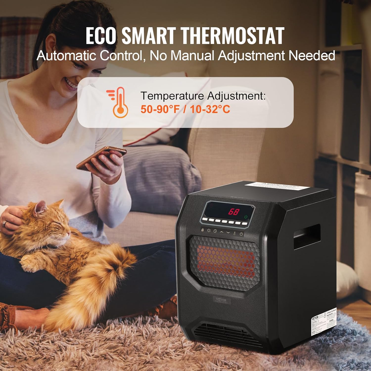 VEVOR Infrared Heater 1500W Remote Control with 3 Speeds and Timer
