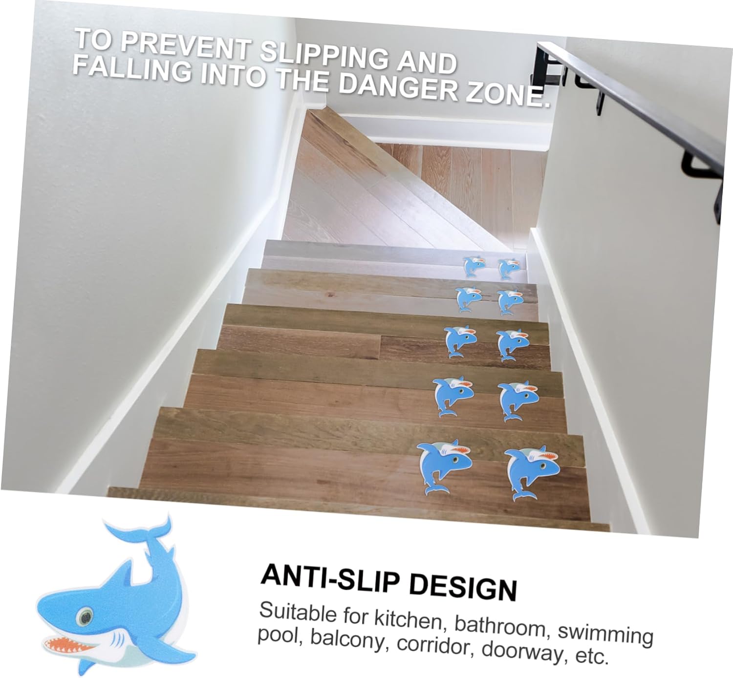 Amosfun 5pcs Non-Slip Bath Stickers Cartoon Shark Design