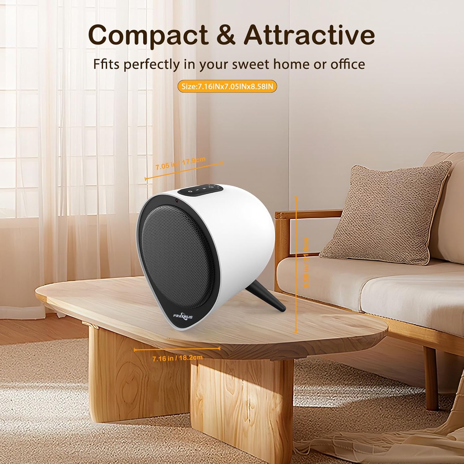 Fraxinus 1500W Ceramic Heater with 15H Timer and Safety Features