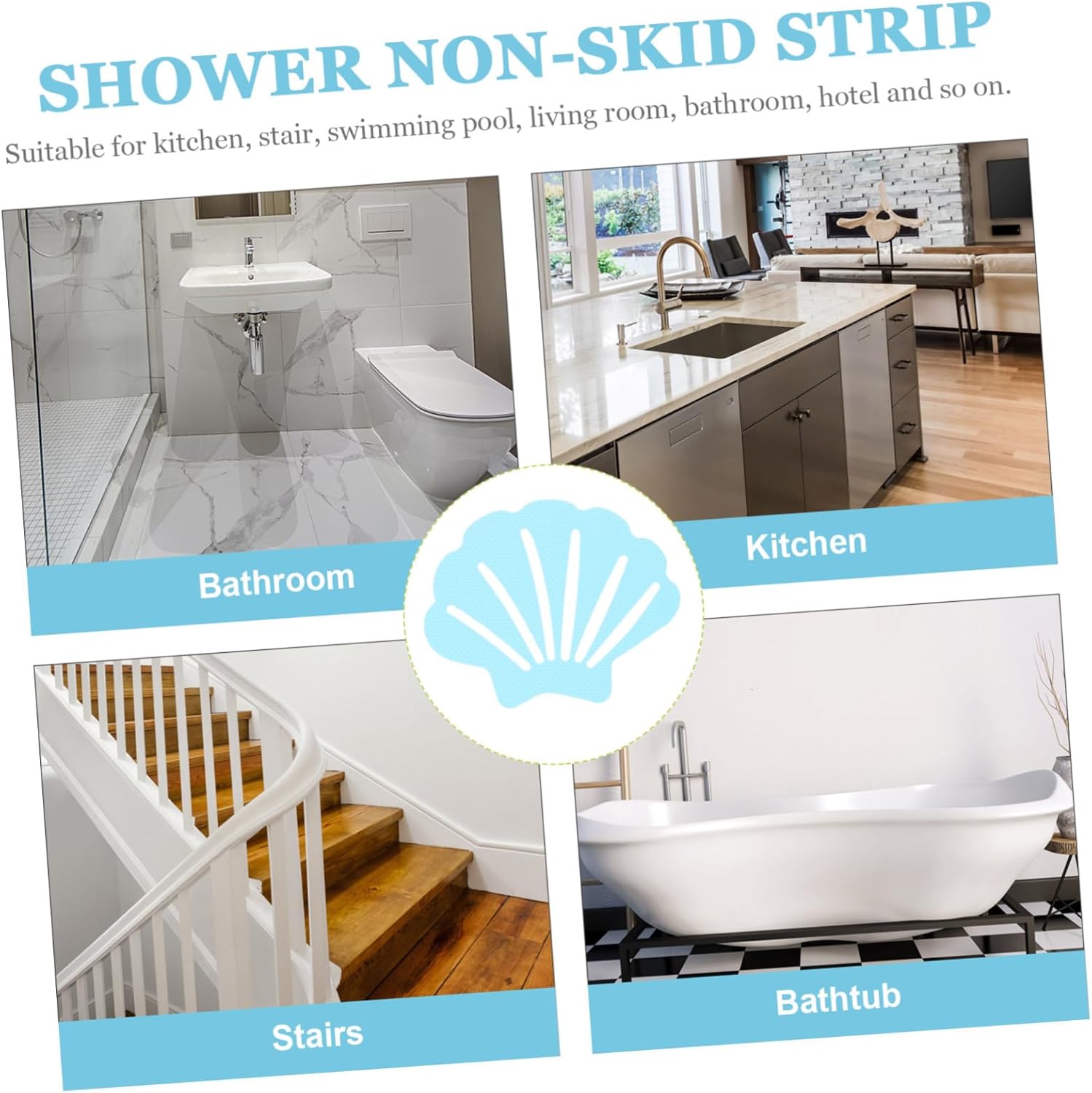 HAKIDZEL 30Pcs Shell Shaped Non-Slip Stickers for Bathtub Safety