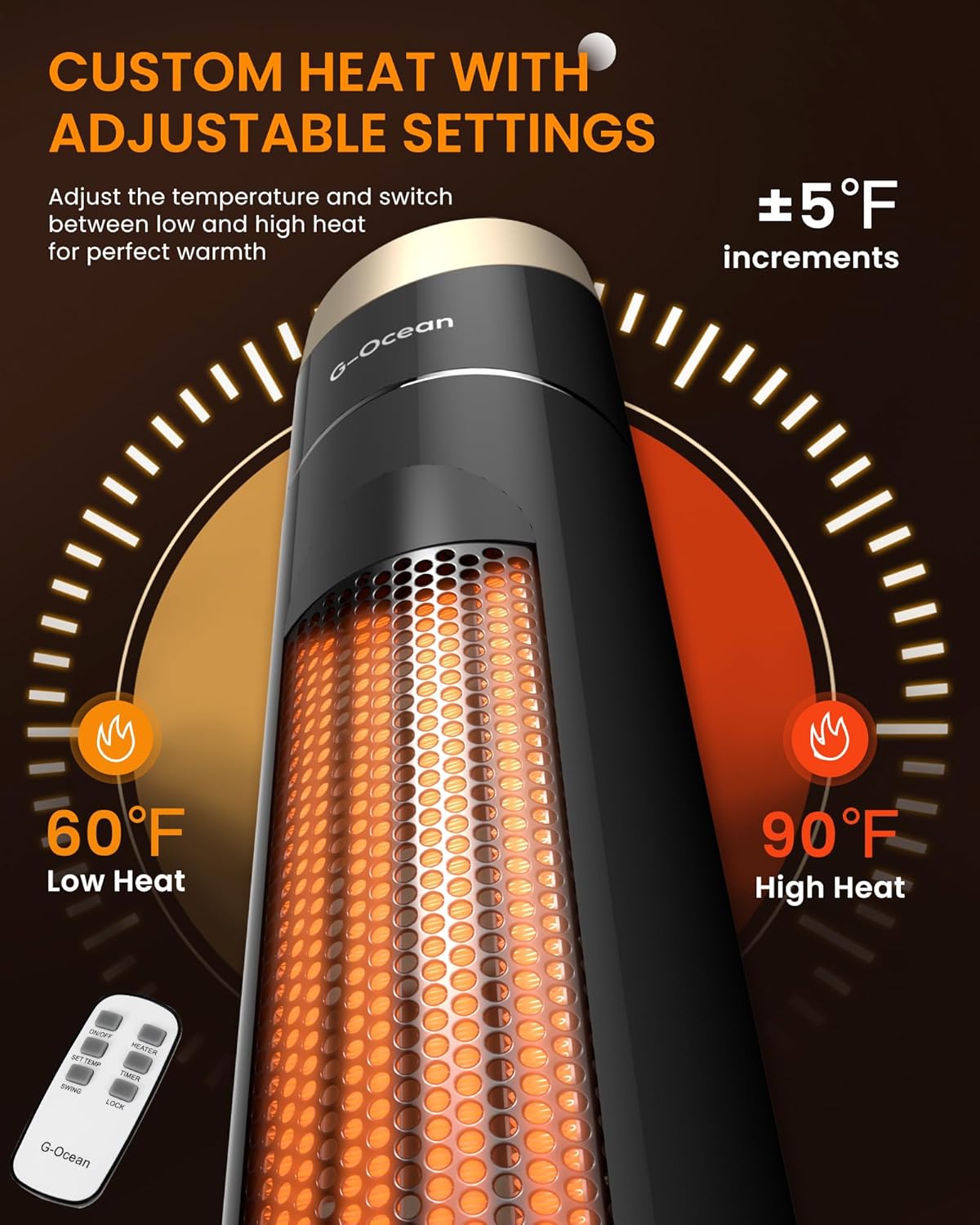 G-Ocean 34 Space Heater with Remote and 12H Timer