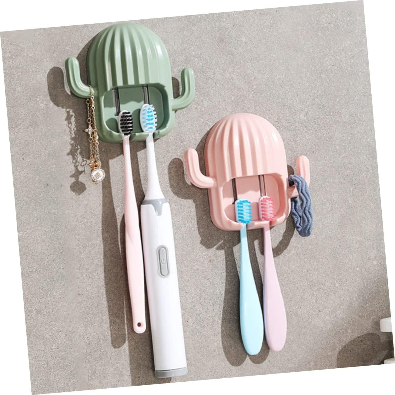 4Pcs Wall Hanging Toothbrush Rack Cute Cactus Design No Drill Bathroom Organizer 1