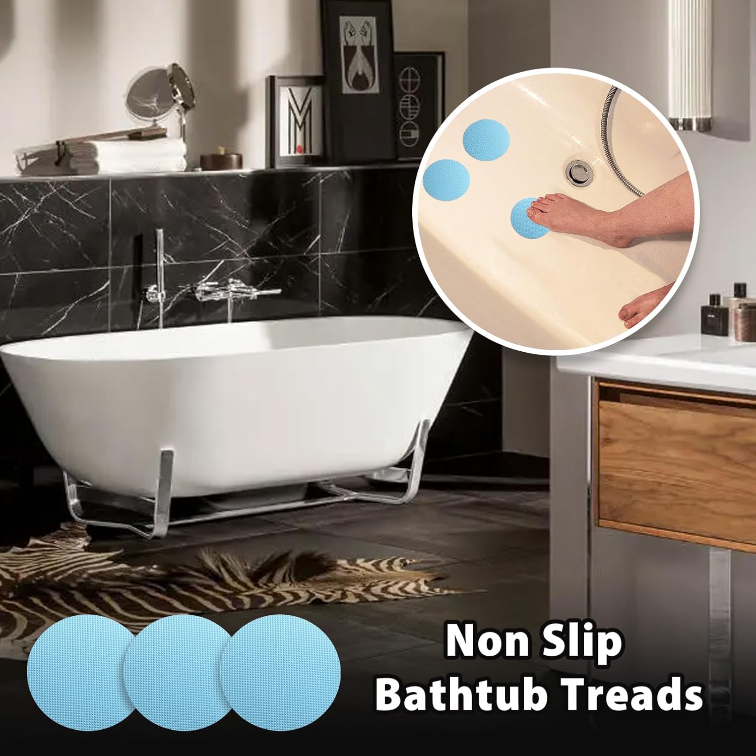 24 PCS Non Slip Bathtub Stickers Blue Round Anti Slip Decals