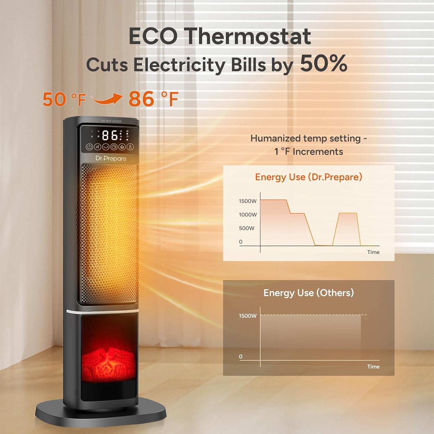 DRPREPARE 24 Electric Heater with 3D Flame and Remote Control