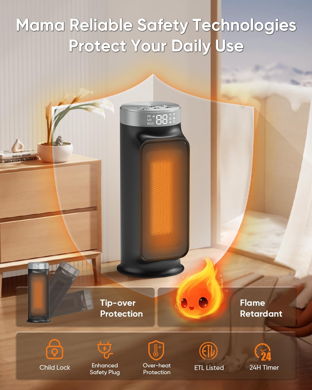 Warmmama Smart Wifi Space Heater with Remote and Eco Mode