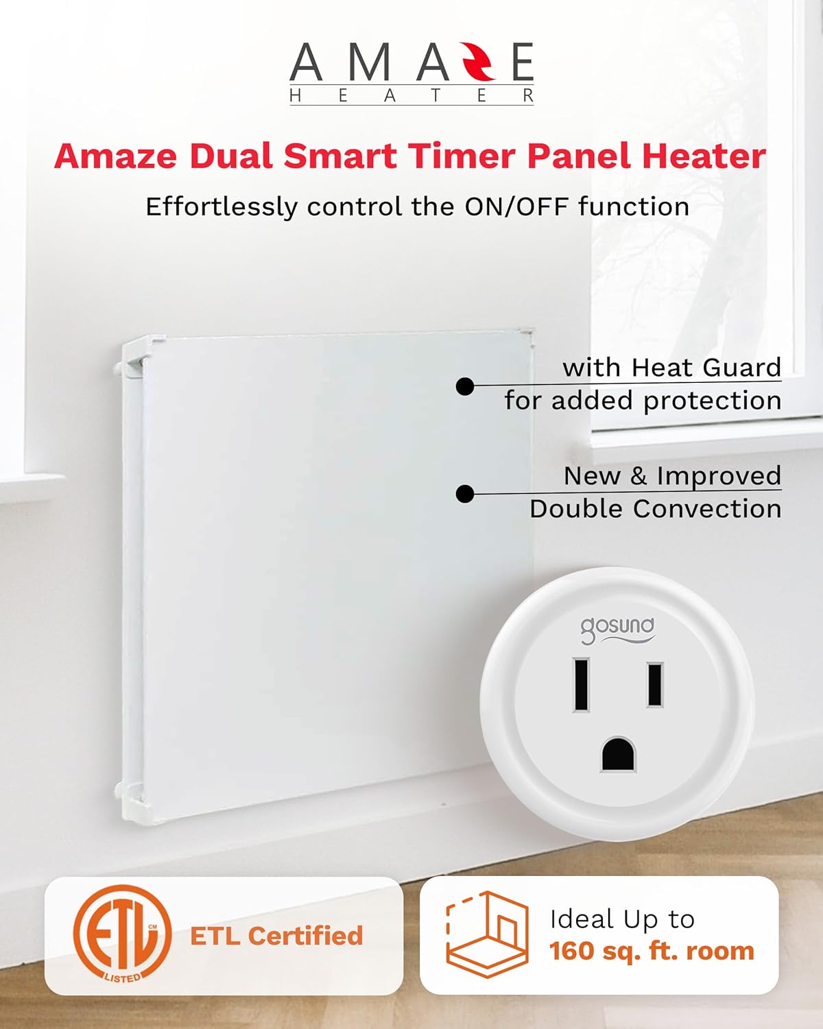 Amaze Heaters Dual Smart 400W Energy Efficient Wall Mount Space Heater