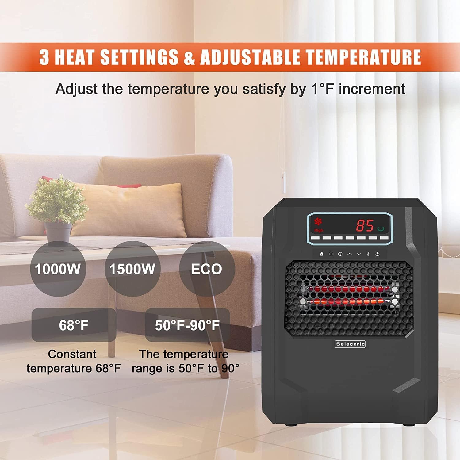 VOLTORB Portable Electric Space Heater with Remote Control and Fan Mode