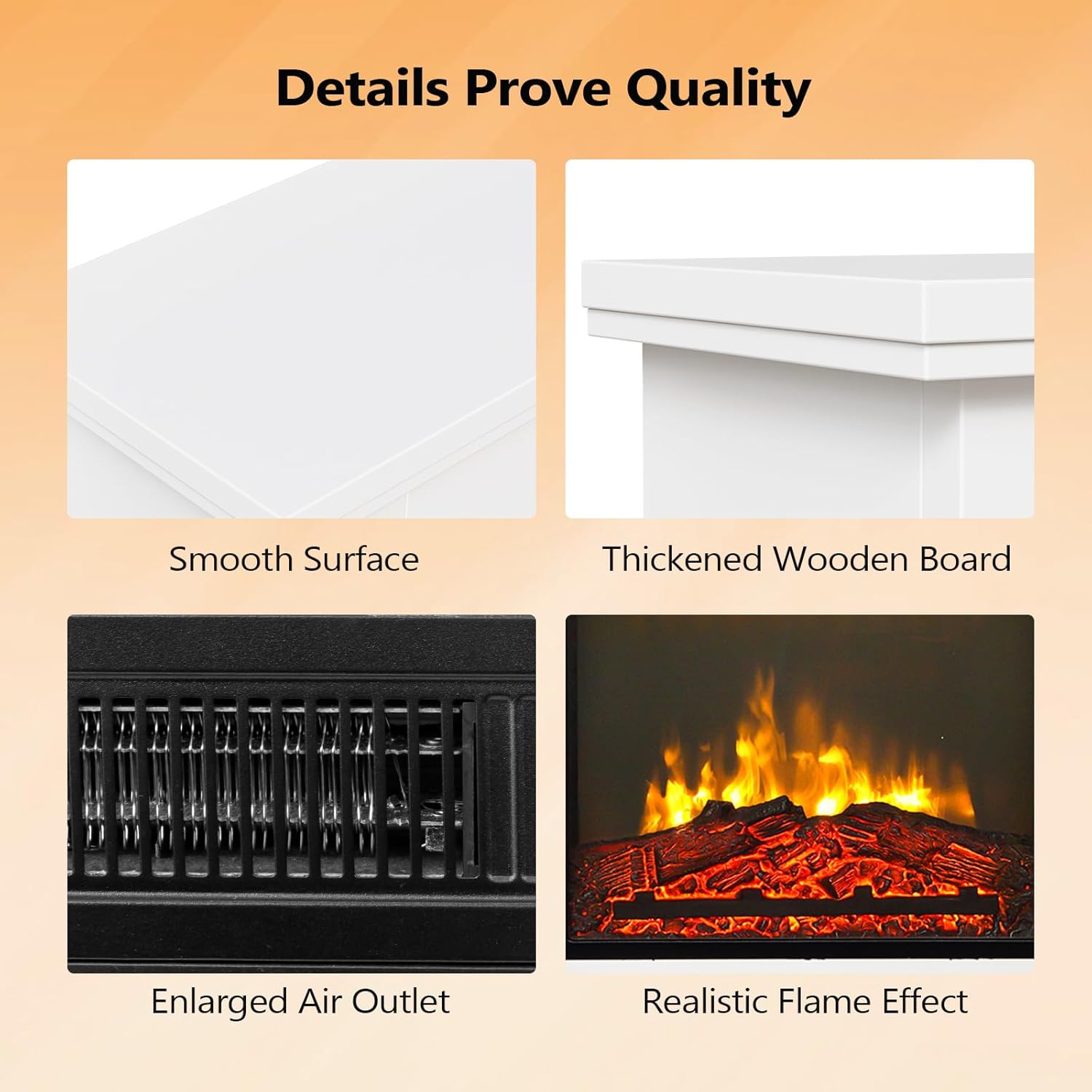 Bonnlo 25W Electric Fireplace with White Wood Mantel and Remote Control