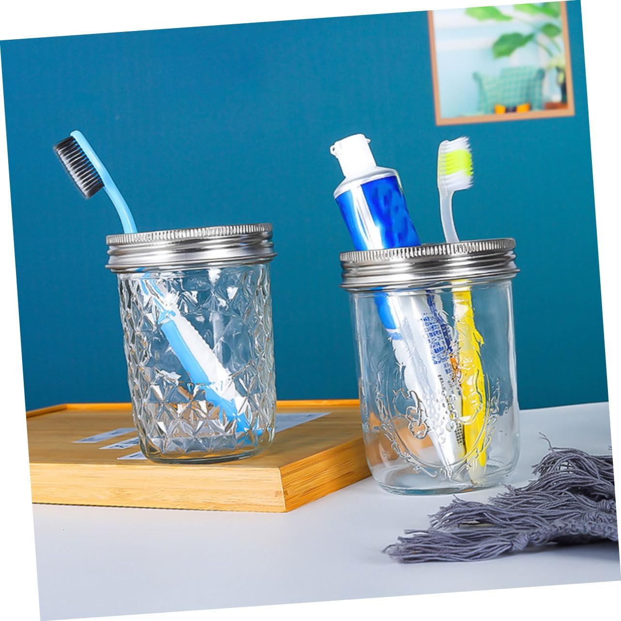 5 Pcs Metal Jar Lid for Toothbrush and Toothpaste Storage