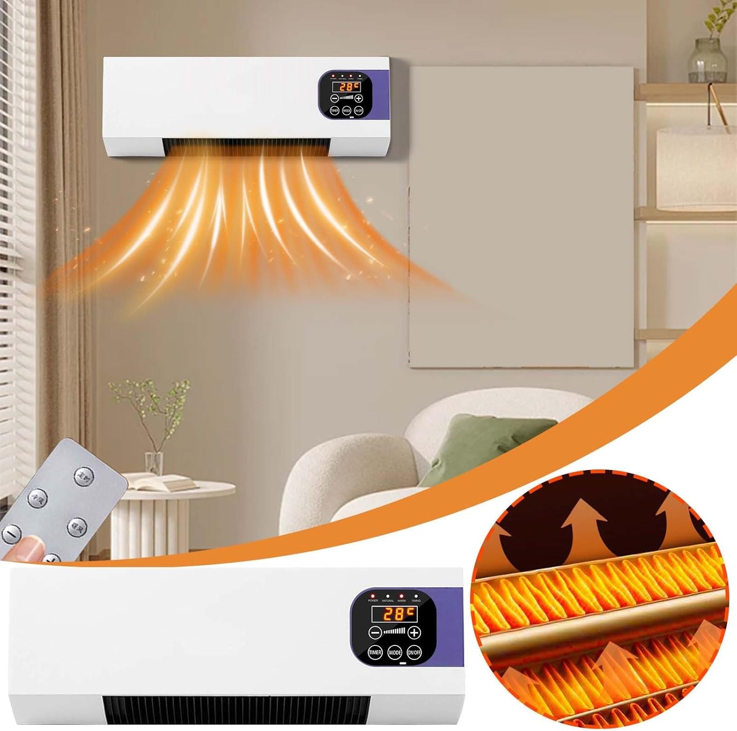 Smart Wall Heater 1500W Remote Control Fast Heating for Bedroom and Bathroom