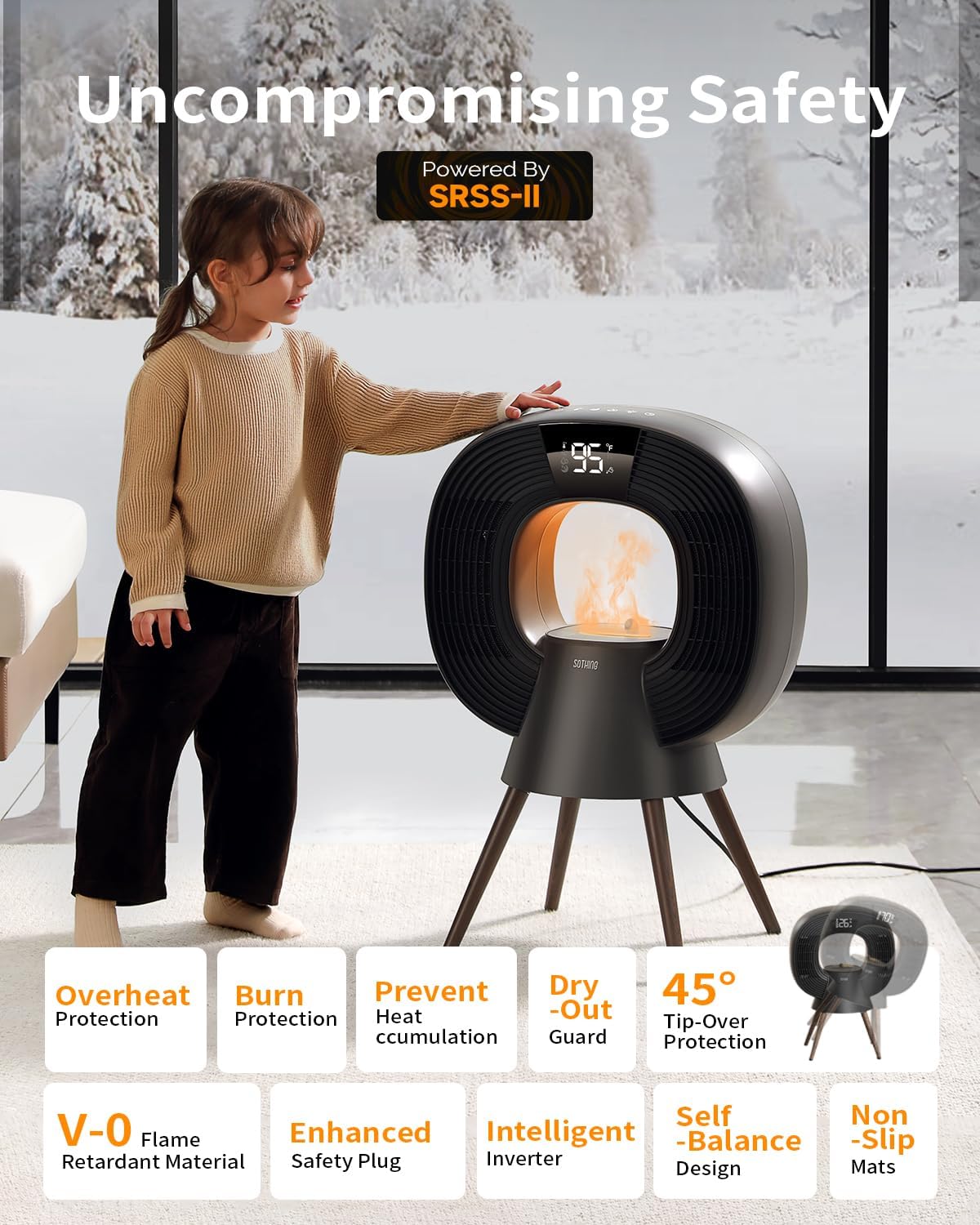 Sothing Star 3-in-1 Space Heater with Humidifier and Flame Light