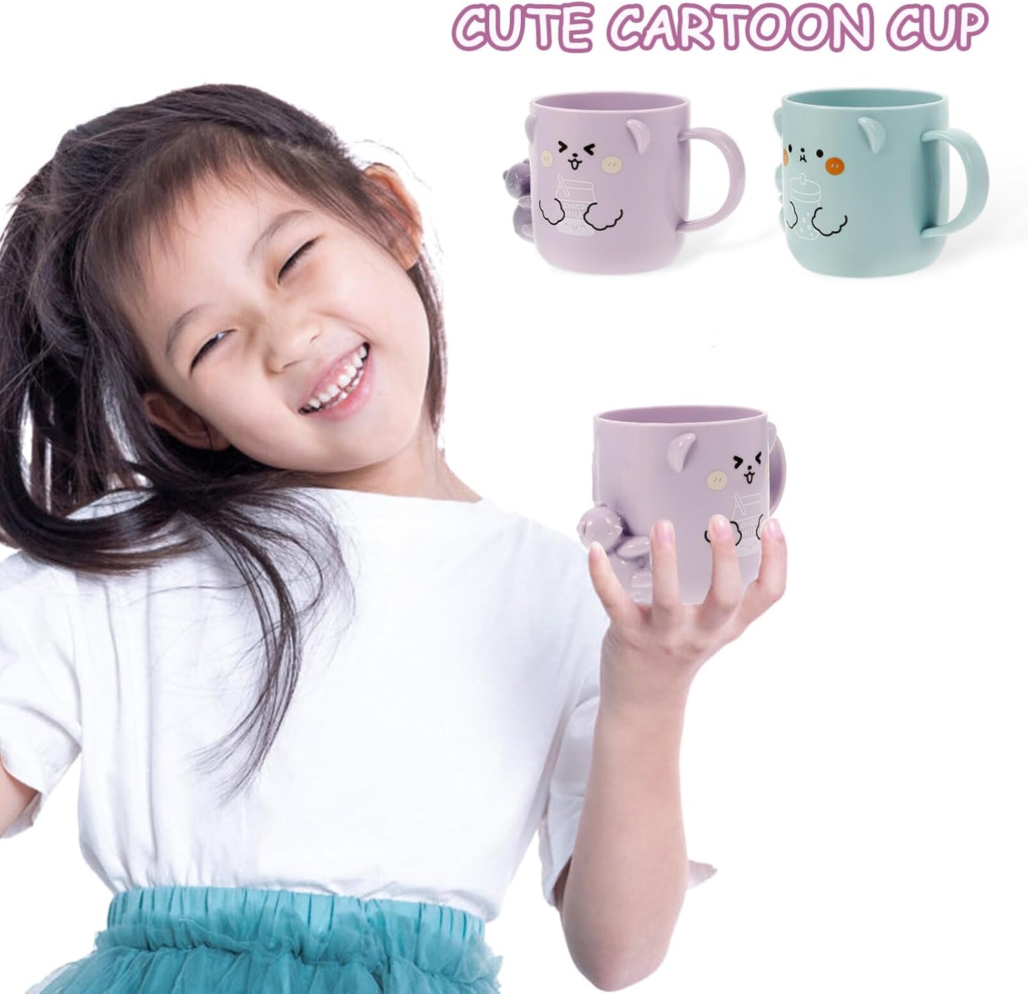 Cute Cartoon Plastic Toothbrush Cups 2 Pcs Reusable