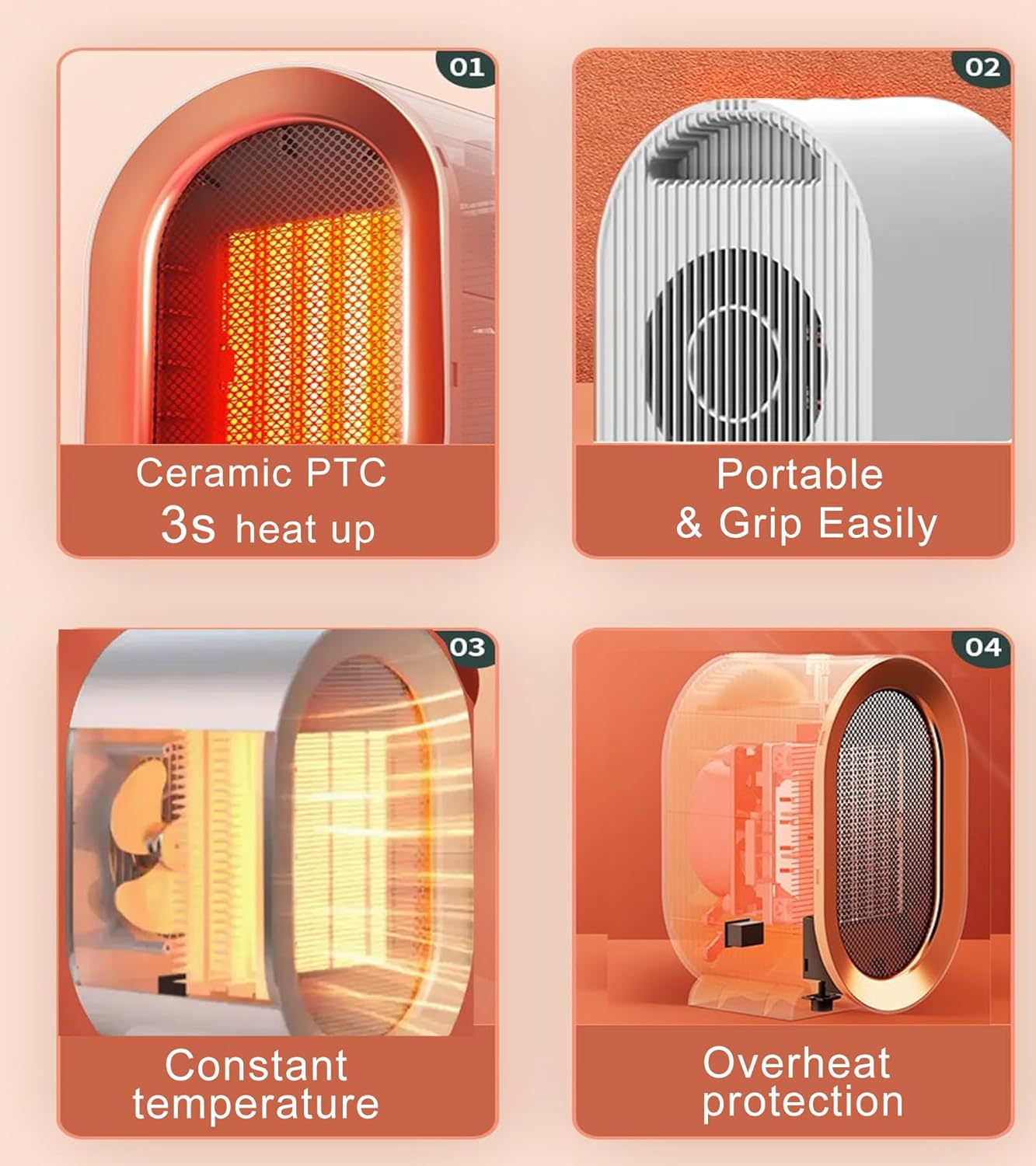 1200W Electric Space Heater with Fan for Bedroom Office Use