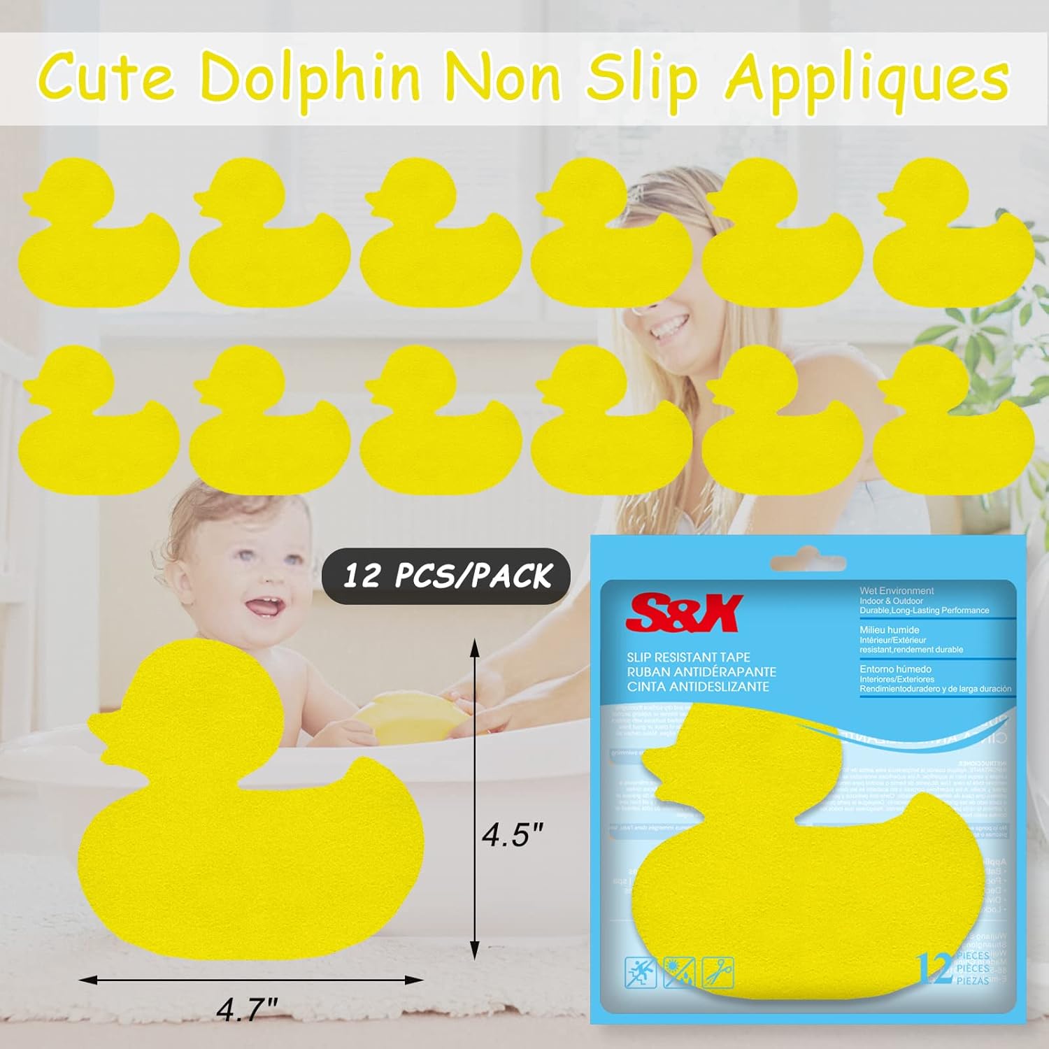 SX Cartoon Duck Tub Stickers - 12PCS Non-Slip Waterproof Floor Mats