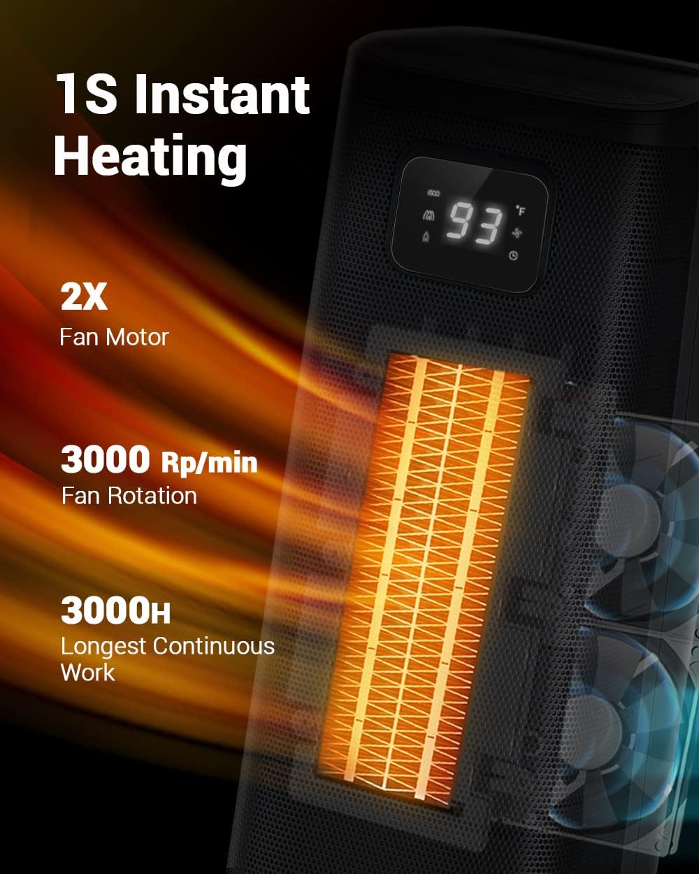 KopBeau 1500W Oscillating Heater with 3 Modes and 24H Timer