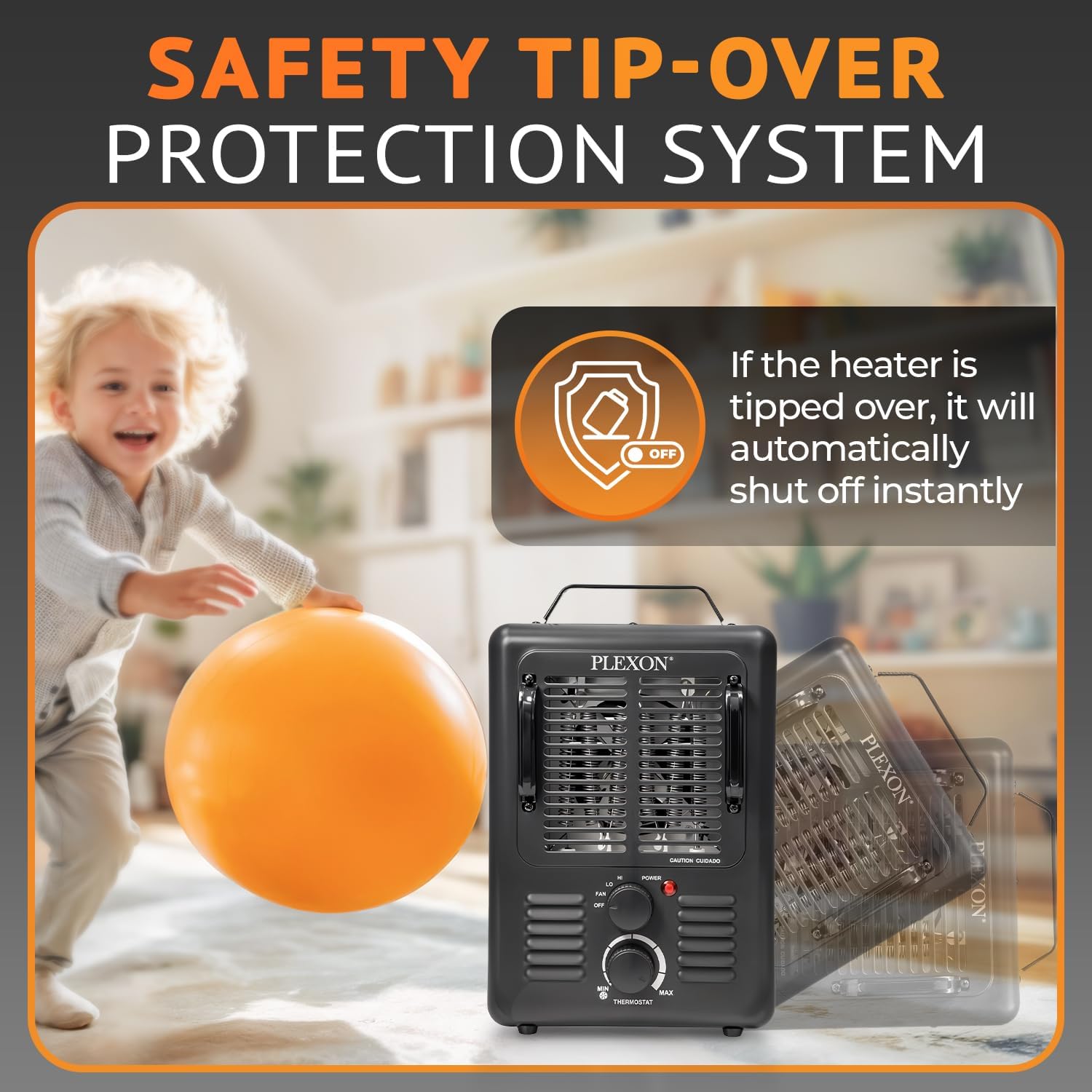 Plexon 1500W Electric Space Heater with Thermostat and Safety Features