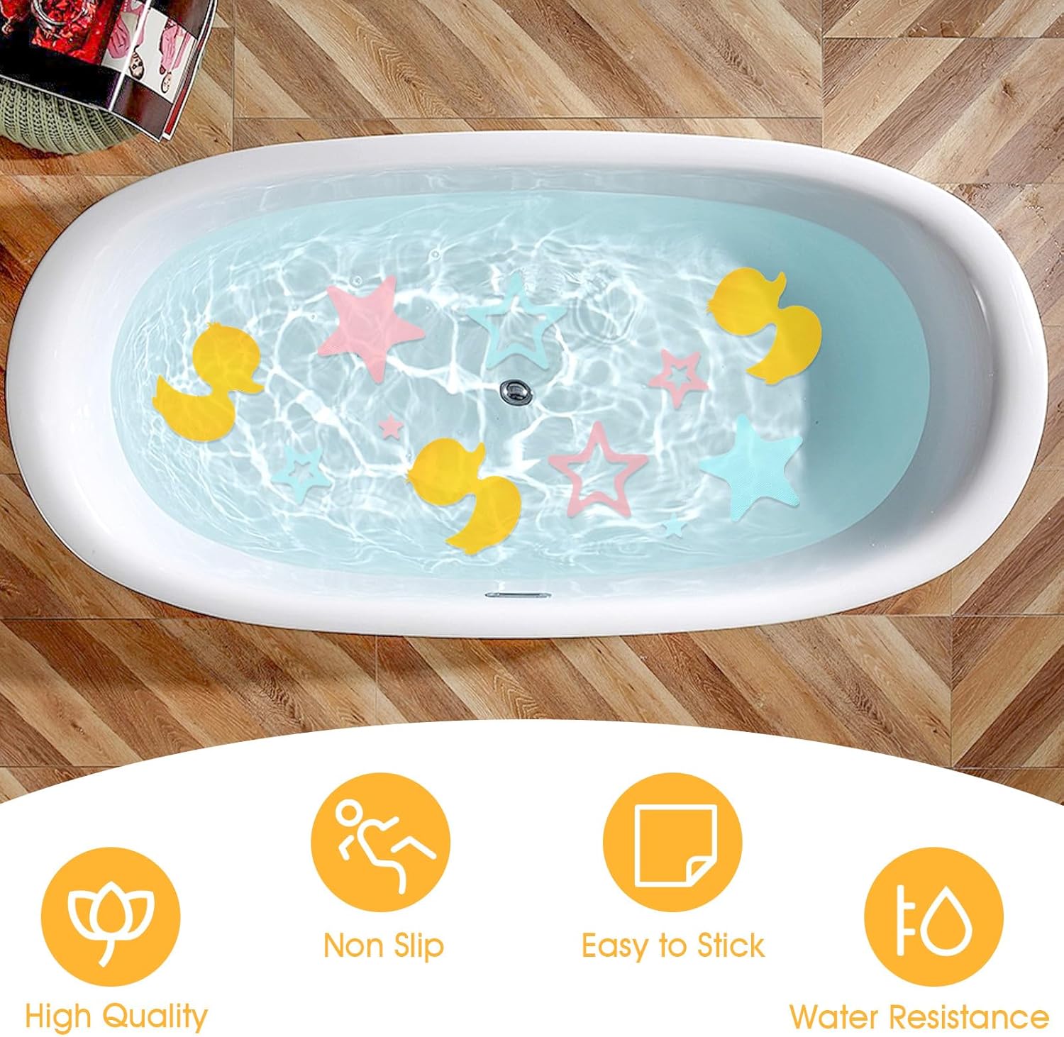 24 Pcs Duck Star Non-Slip Bathtub Sticker Set