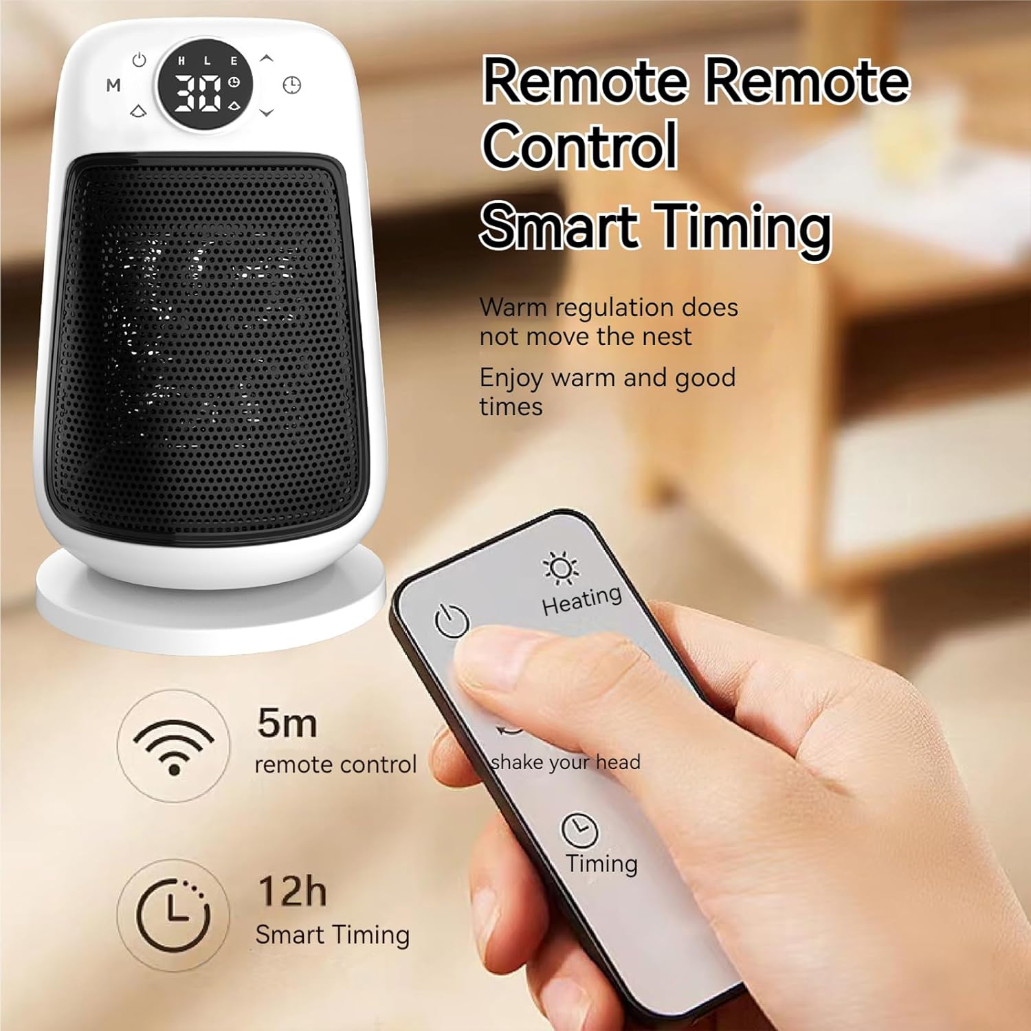 ZLECTIO Space Heater with Remote Control and 3 Gear Settings