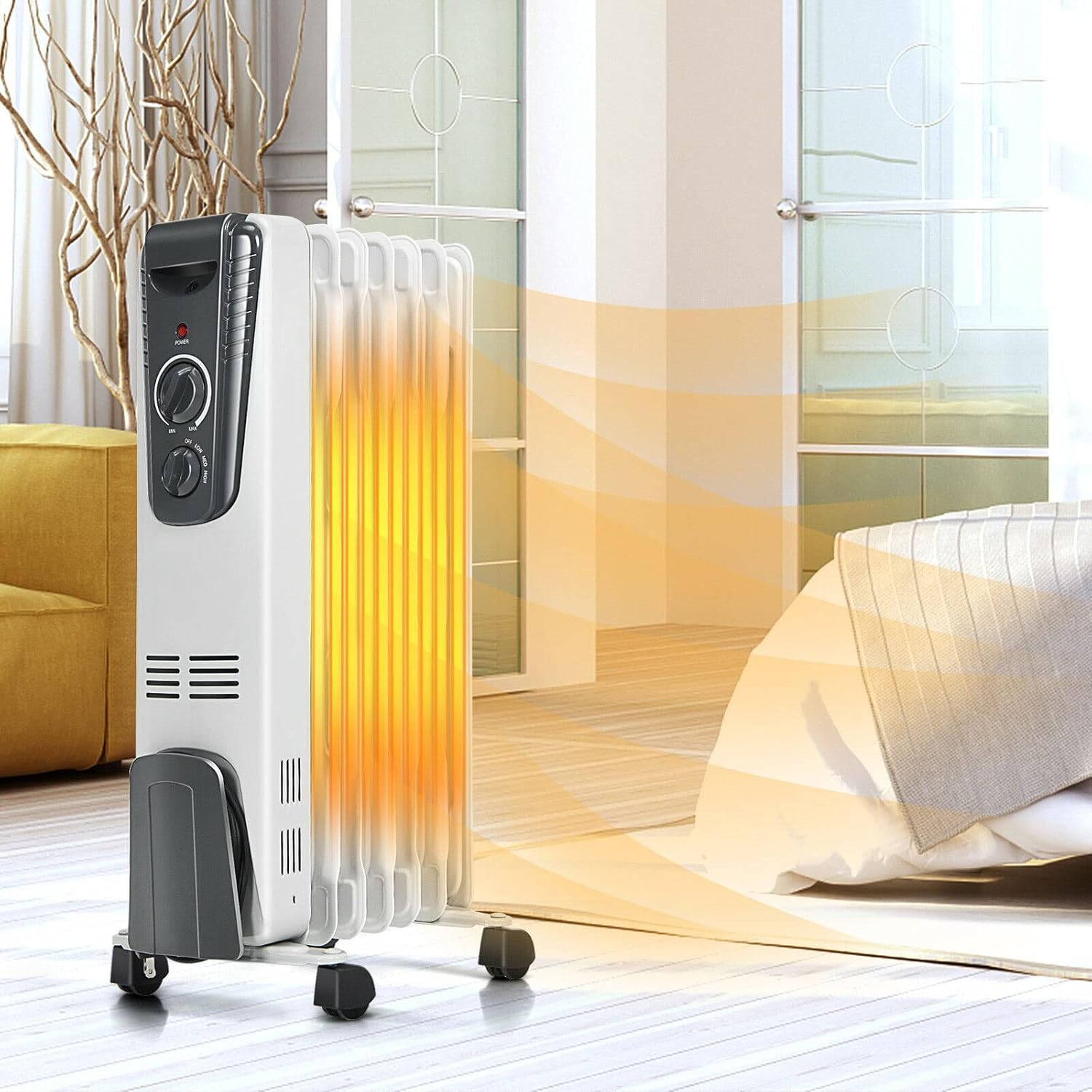 GOFLAME 1500W Electric Oil Filled Radiator Heater with Wheels