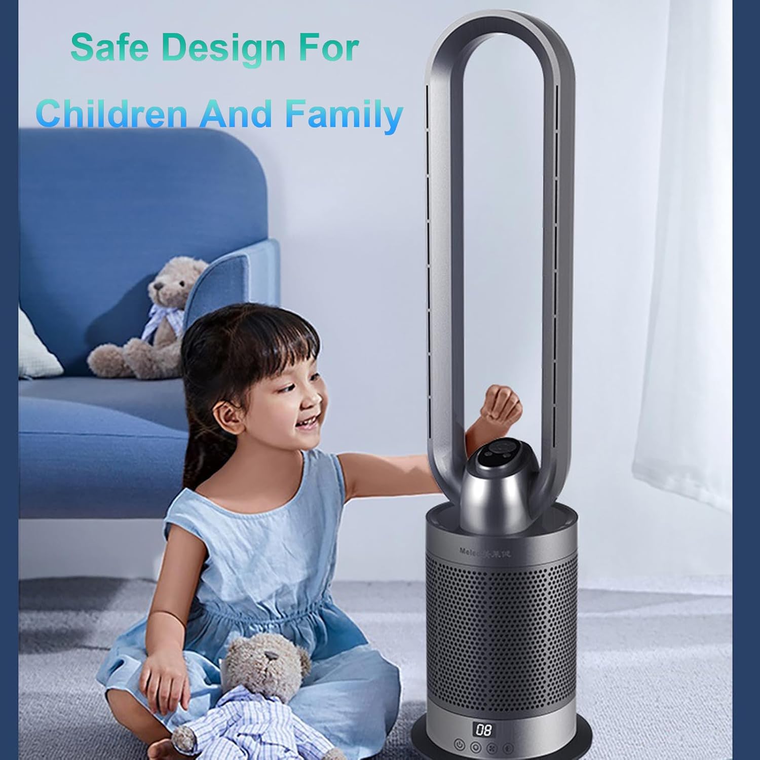 Voagupa Bladeless Heater Fan with Air Purifier 36 Inch Silver Grey 1