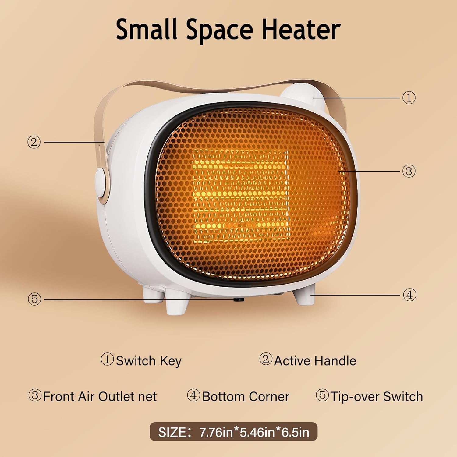 Mageloly Mini Space Heater 1000W PTC Ceramic for Bedroom
