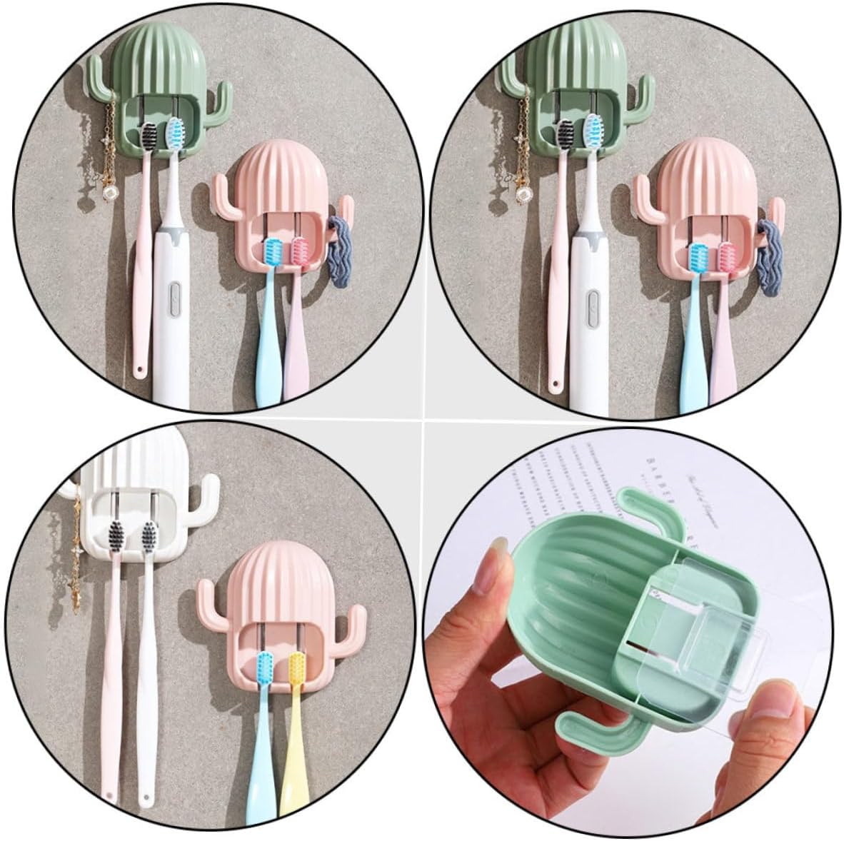 FONDOTIN 4Pcs Cactus Wall Mounted Toothbrush Holder
