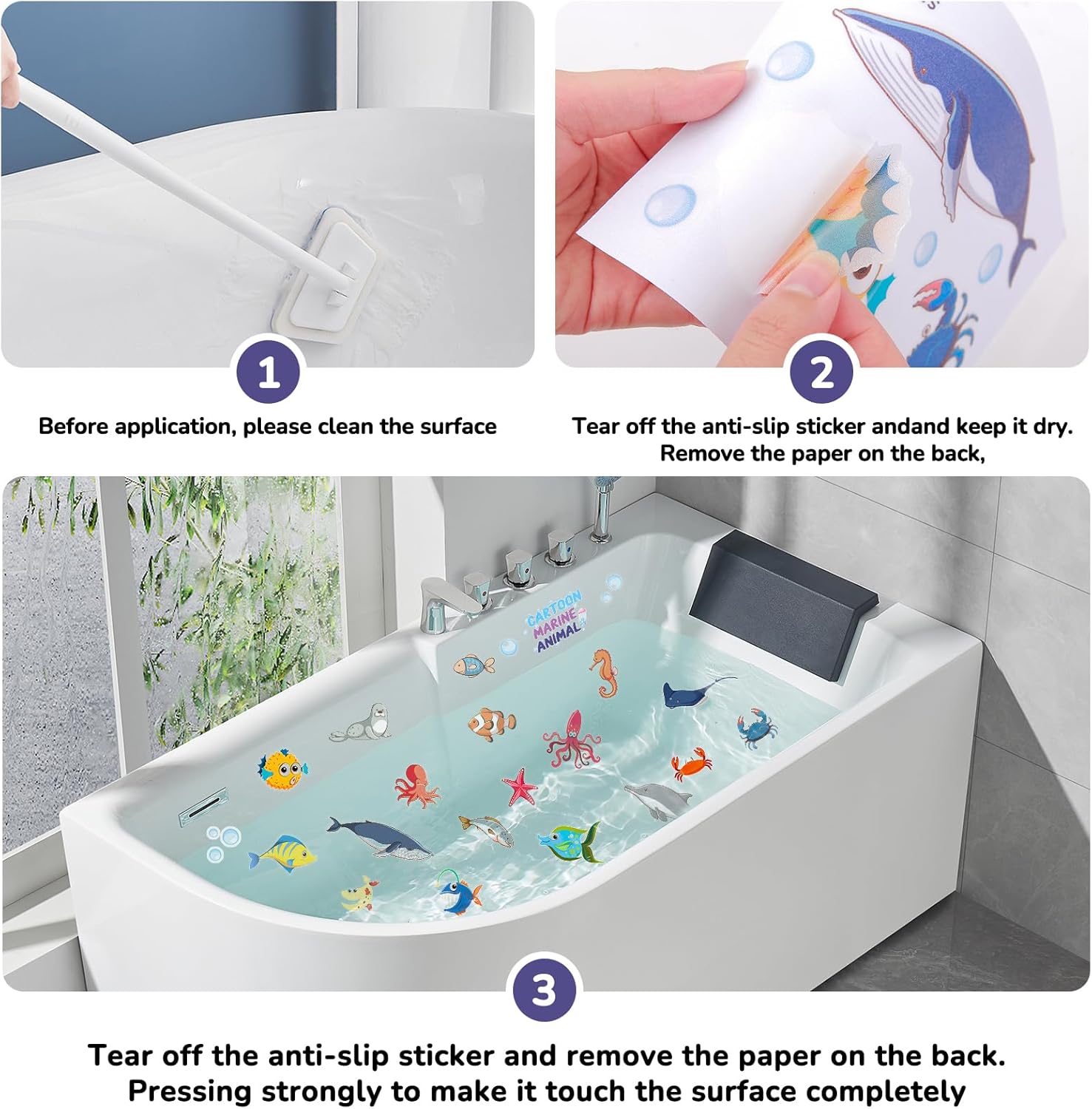 Non-Slip Bathtub Stickers with Sea Animals for Kids