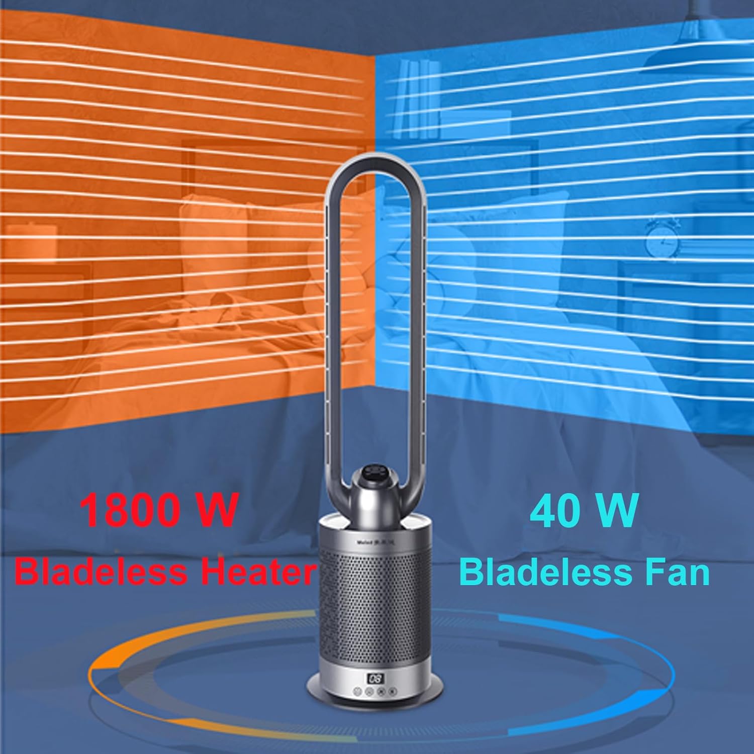 Voagupa Bladeless Heater Fan with Air Purifier 36 Inch Silver Grey 1