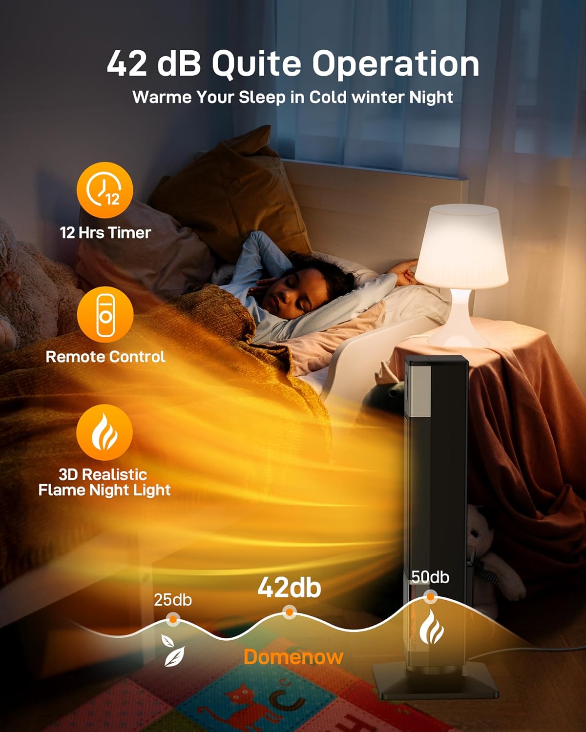 Domenow 33 Ceramic Tower Space Heater with 3D Flame and Timer