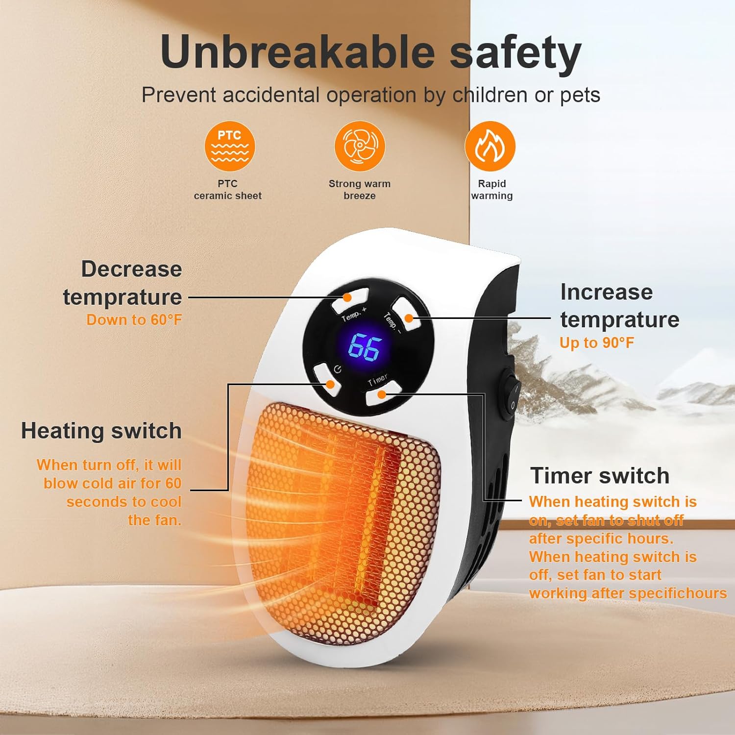 LYNBKLS 450W Smart Space Heater with LED Display