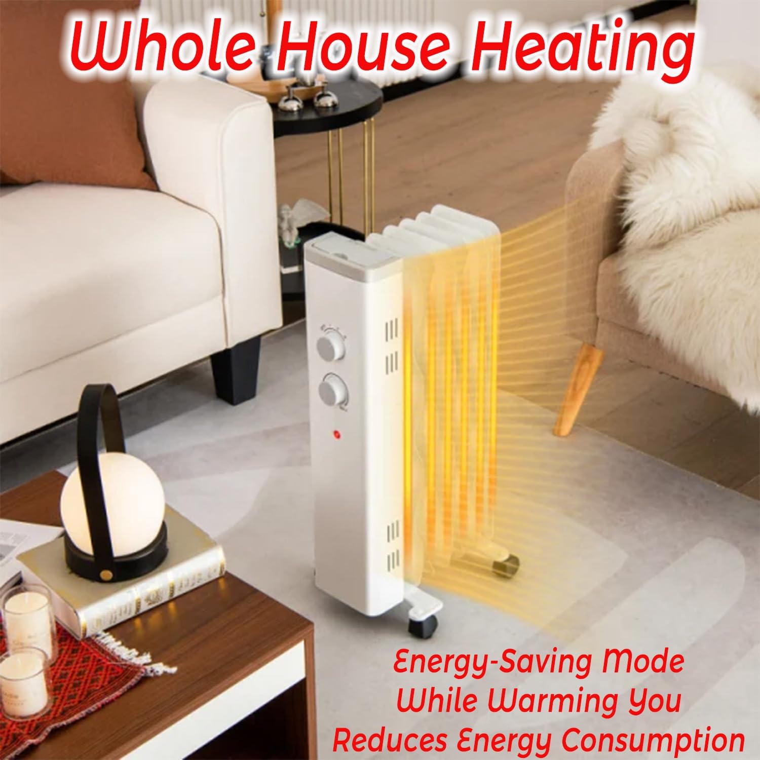 Oil Filled Radiator Heater 1500W with 3 Modes Thermostat and Safety Features