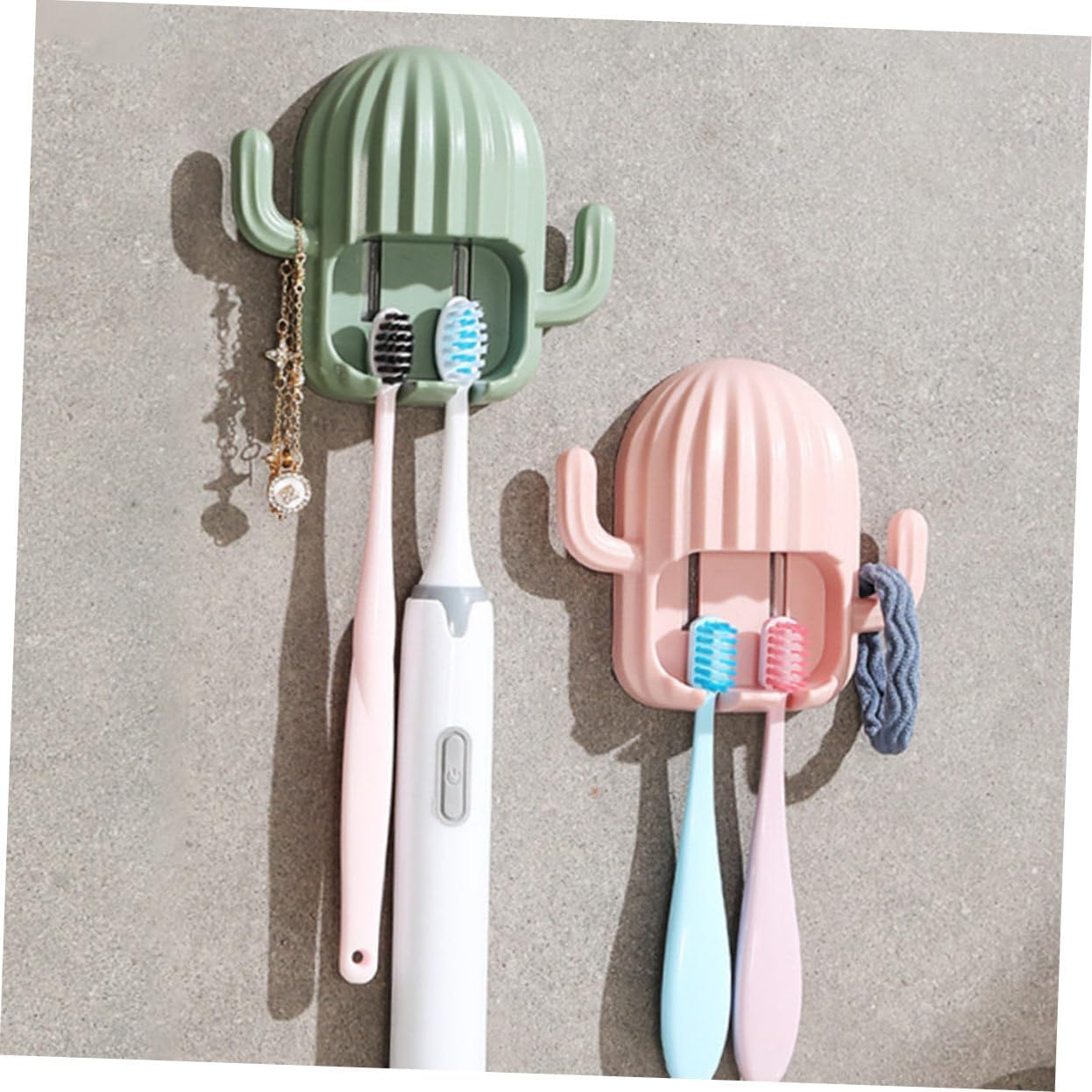 FONDOTIN 4Pcs Cactus Wall Mounted Toothbrush Holder