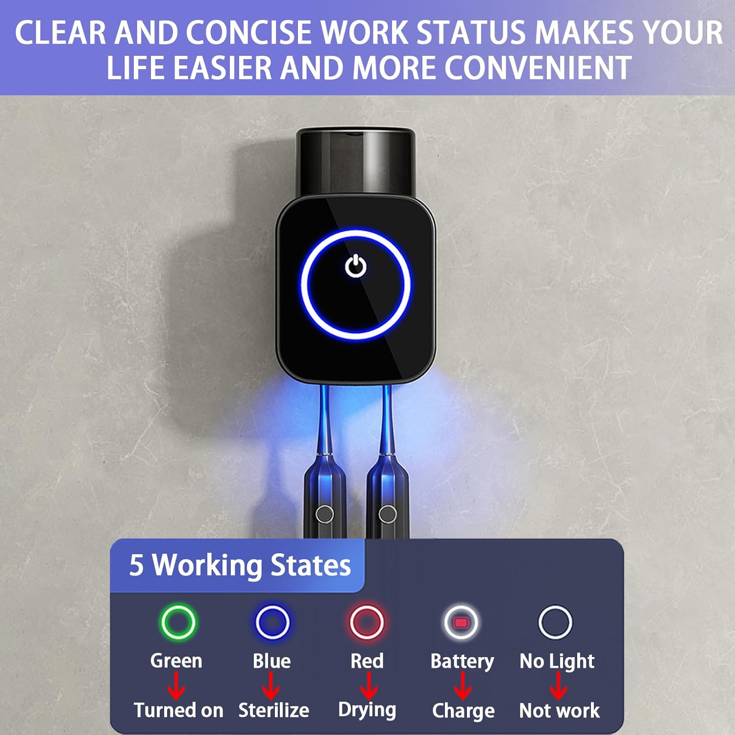 Wekity Wall Mounted Toothbrush Holder with Solar Charging