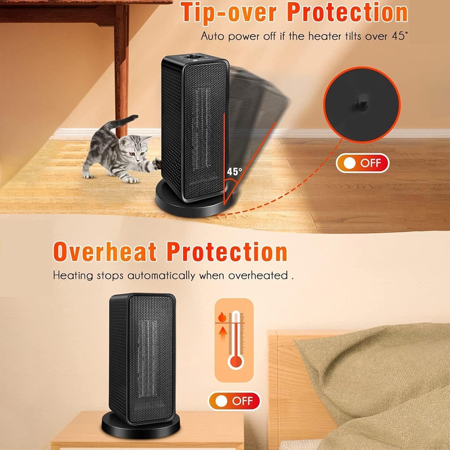 Brivennor 1200W Electric Oscillating Heater with Safety Features