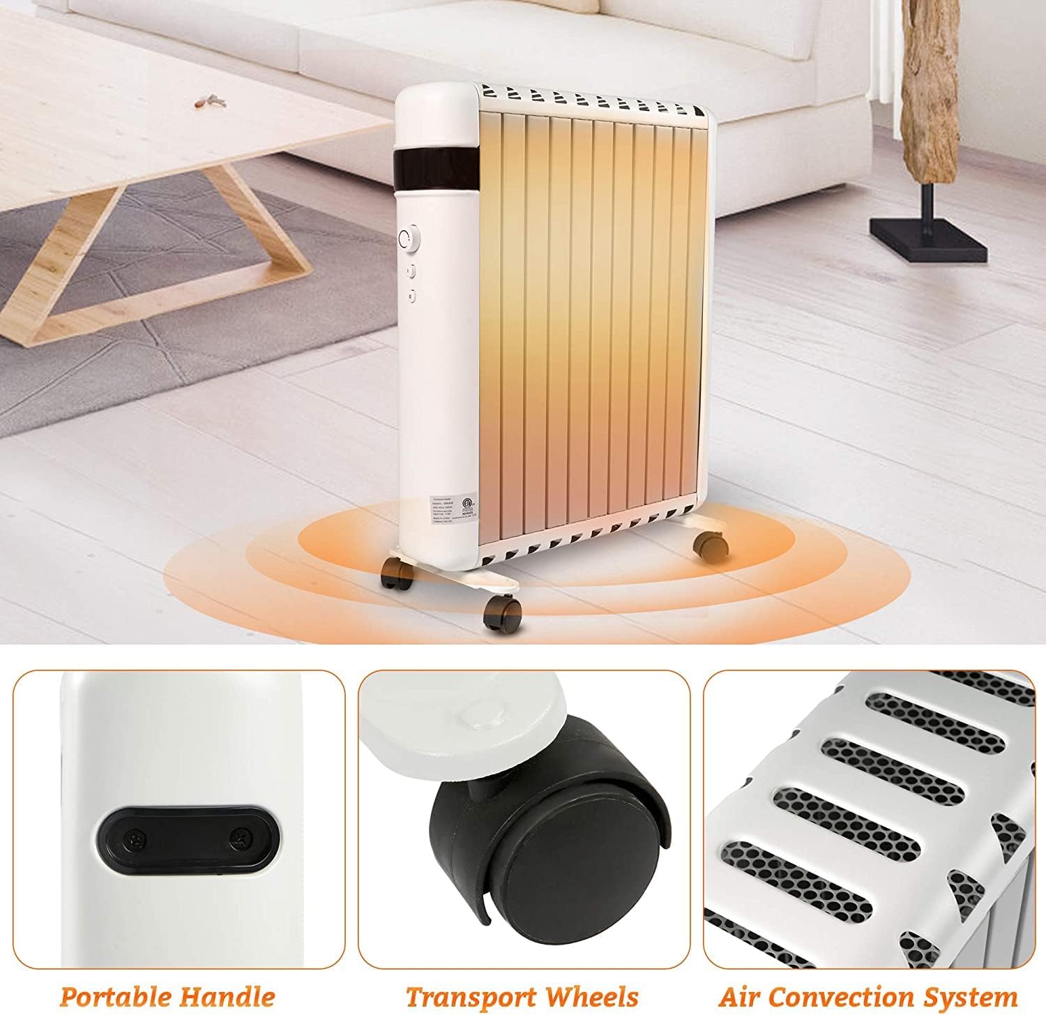 Vilobos 1500W Electric Space Heater with Wheels and Thermostat 1