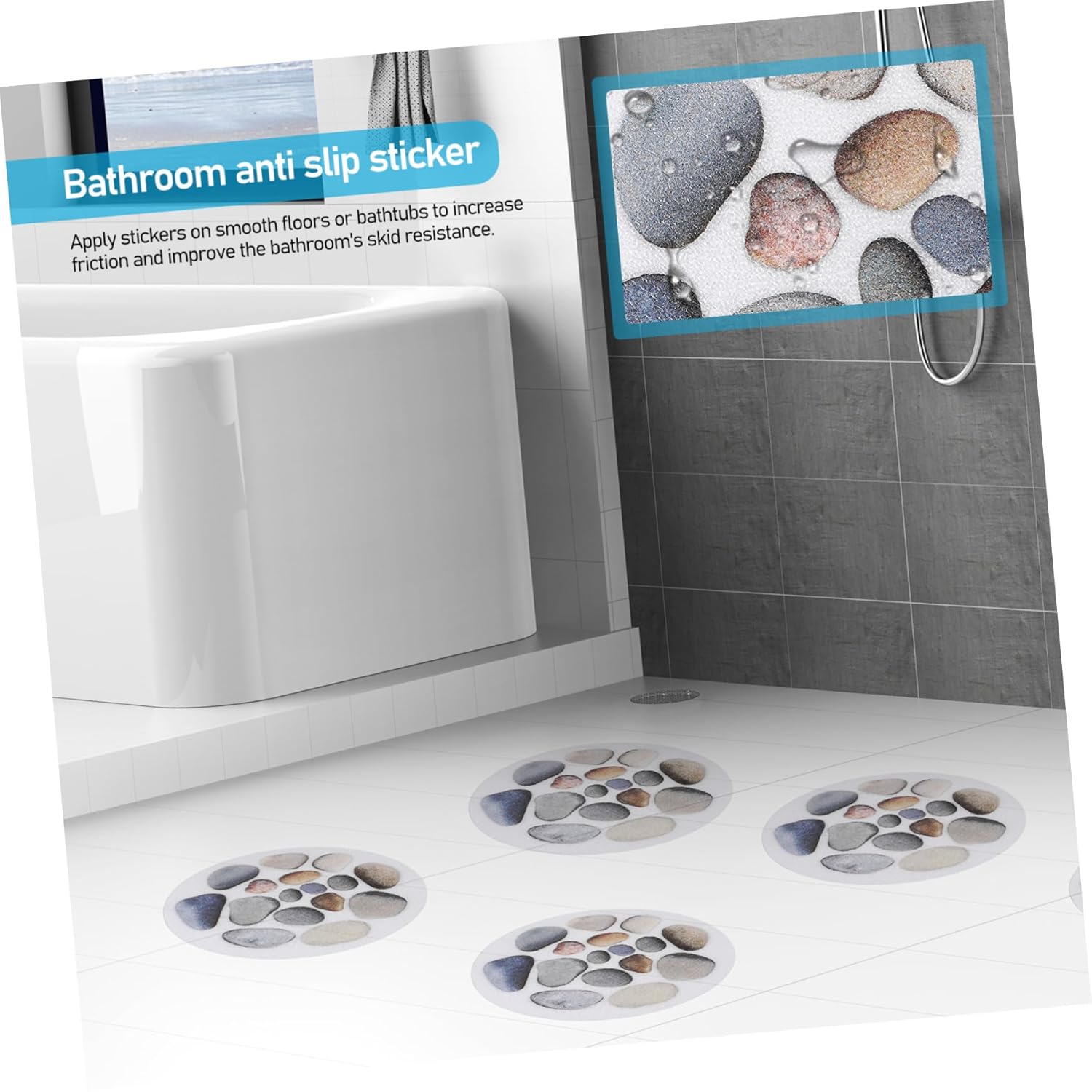 12 Pack Non-Slip Stone Bathtub Stickers for Safety and Style