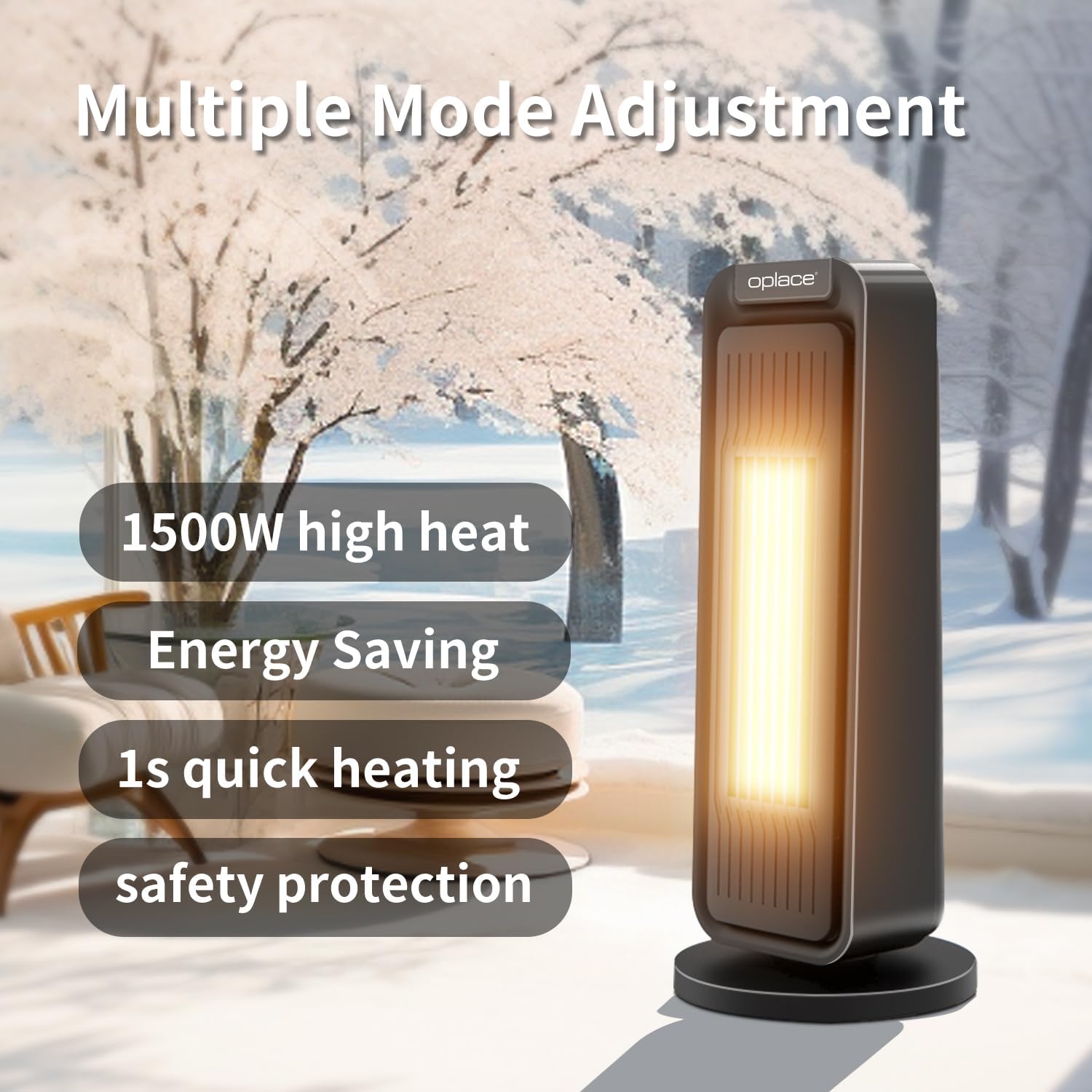 1500W Tower Heater with Remote Control and Thermostat