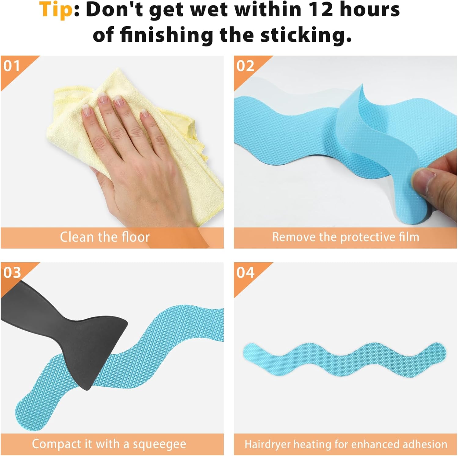 24PCS Non Slip Bathtub Stickers Blue Safety Anti Slip Peel Stick Decals