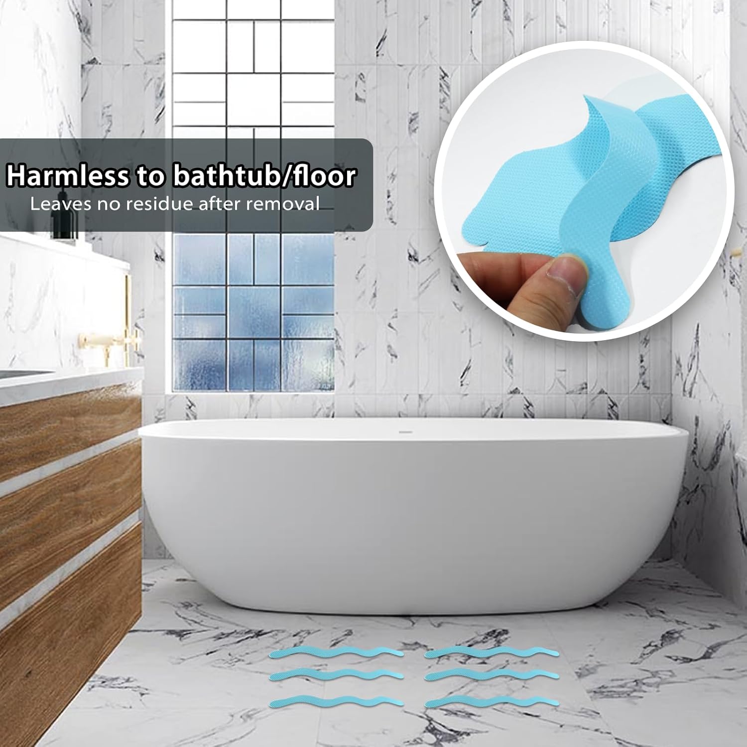 24PCS Non Slip Bathtub Stickers Blue Safety Anti Slip Peel Stick Decals
