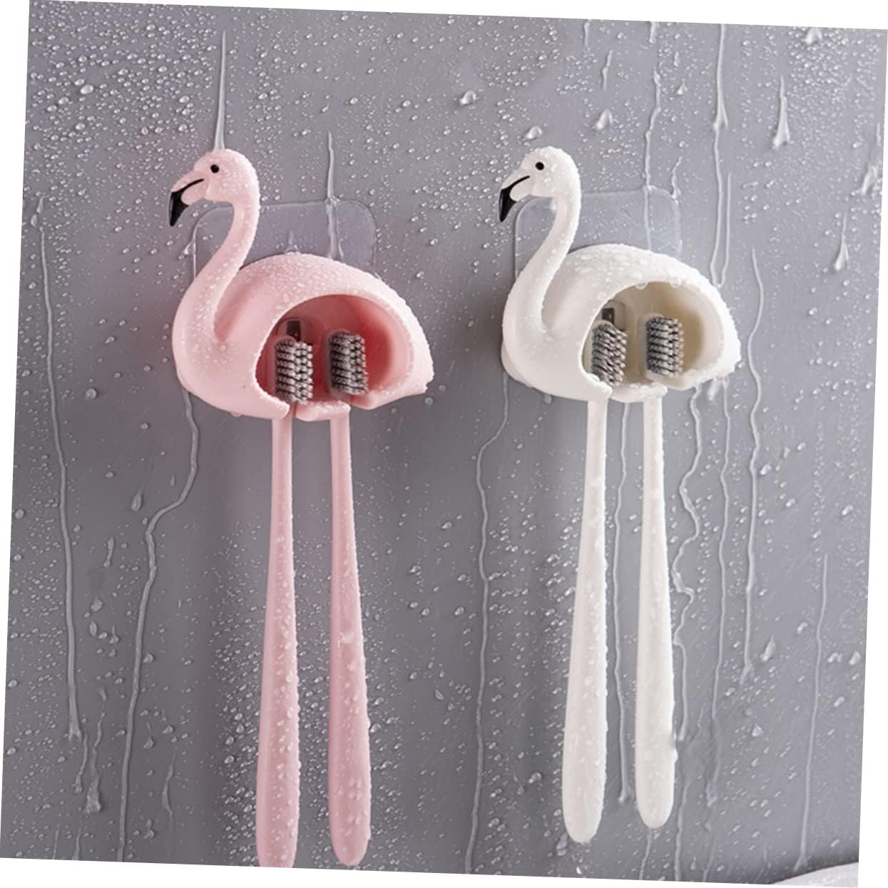 Amosfun 2Pcs Wall Mounted Adhesive Toothbrush Holder Space Saving Organizer