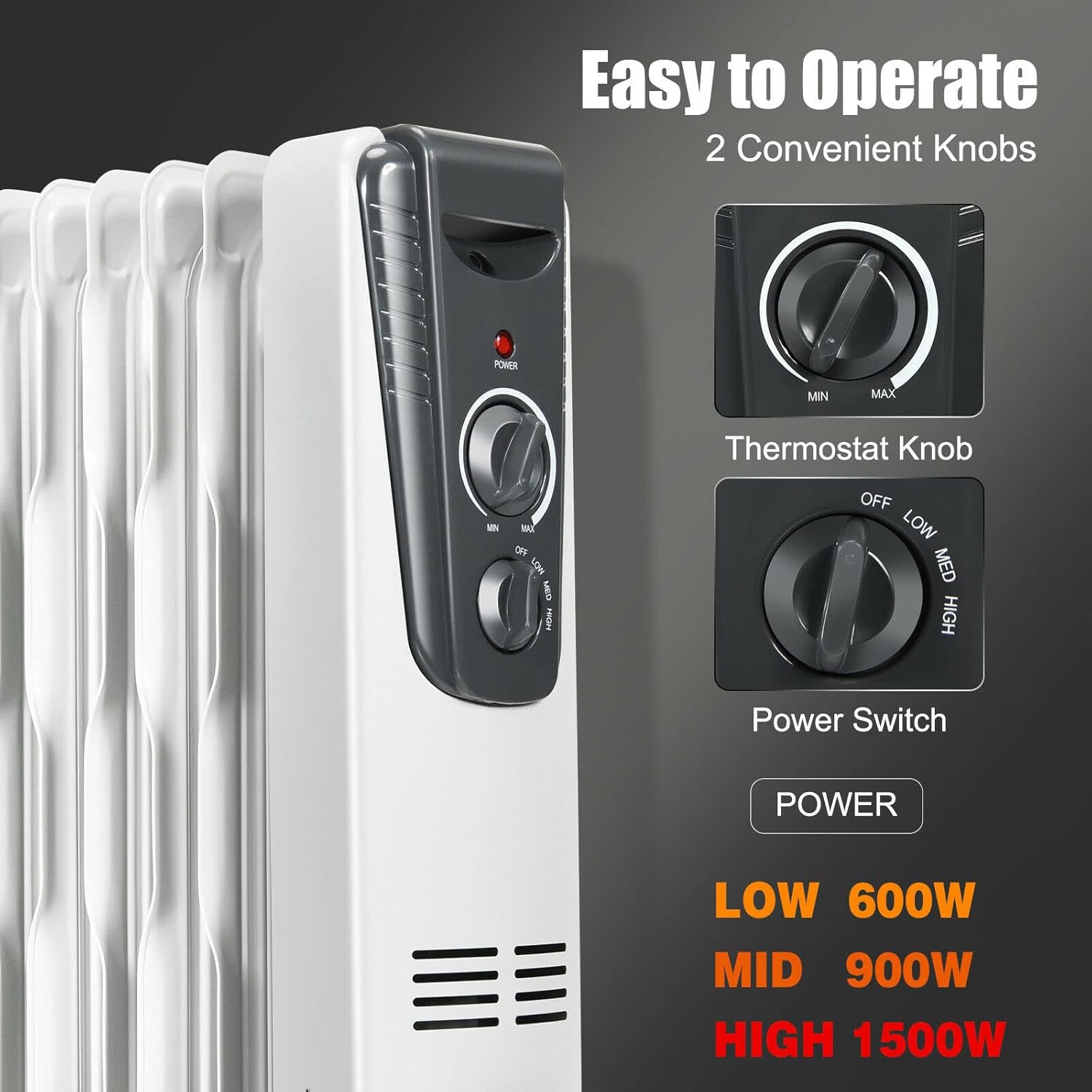 GOFLAME 1500W Electric Oil Filled Radiator Heater with Wheels