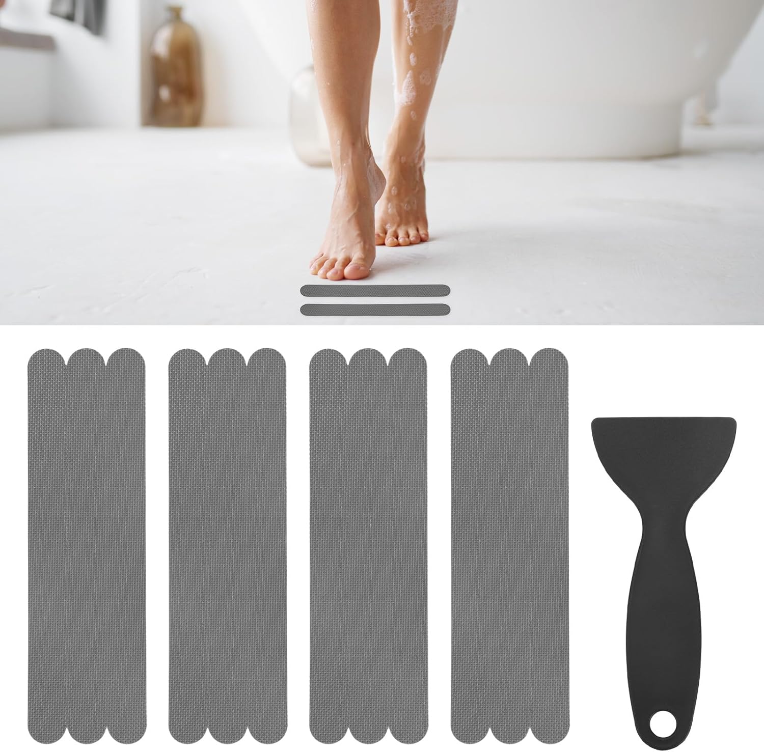 12pcs Gray Anti Slip Bathtub Stickers with Scraper