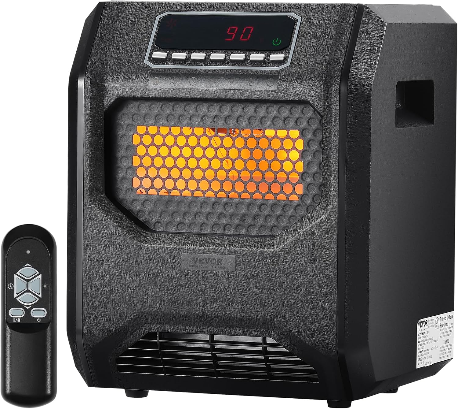 VEVOR Infrared Heater 1500W Remote Control with 3 Speeds and Timer