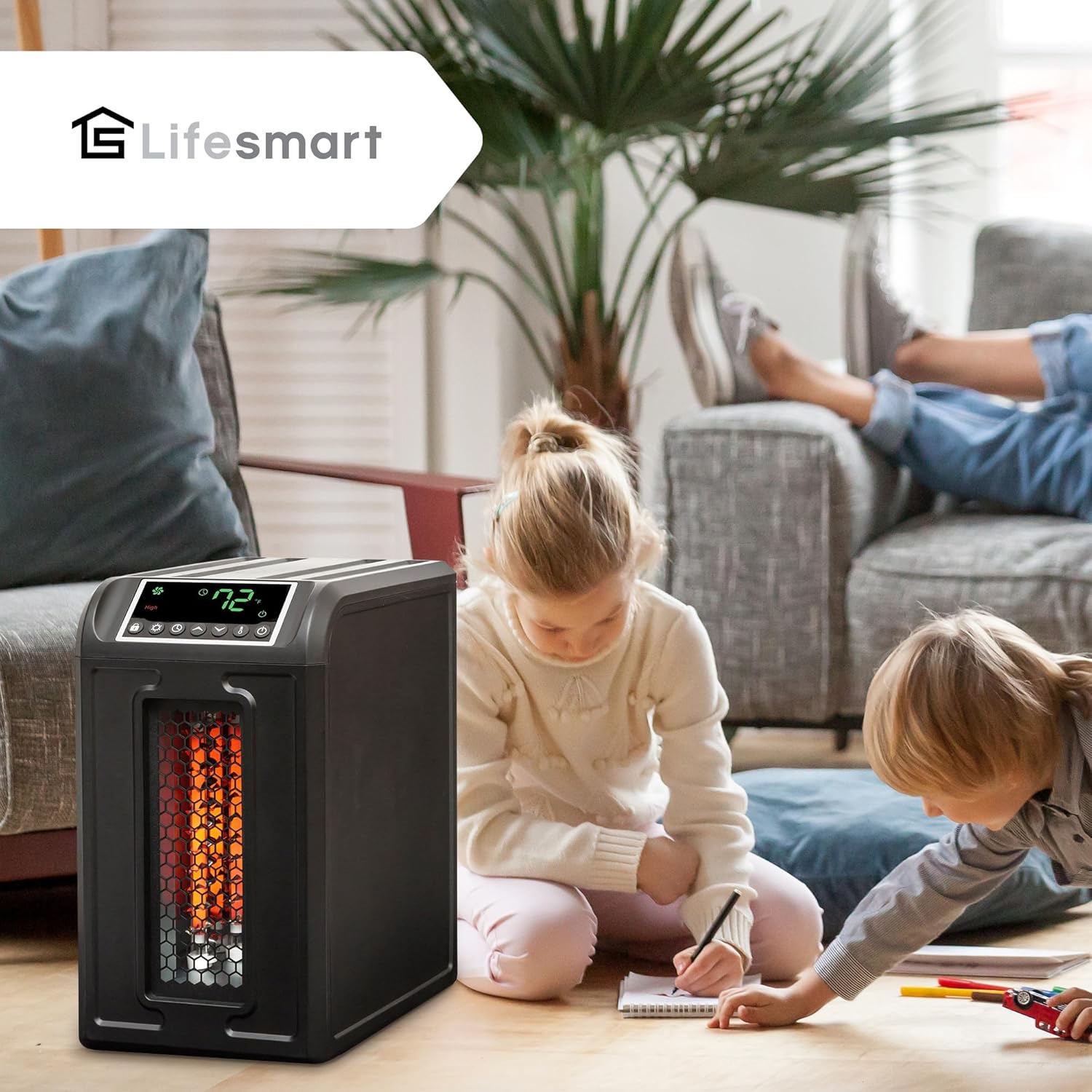 Lifesmart Infrared Quartz Heater 1500W 3-Element with Remote Black